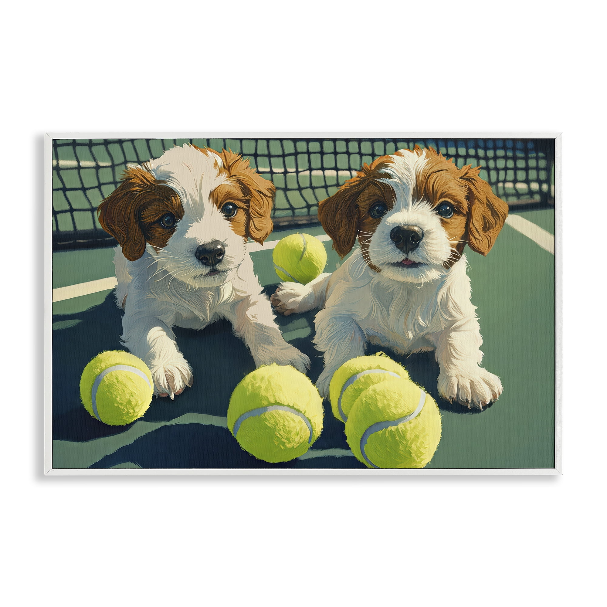 Stupell Industries Playful Puppies with Tennis Balls White Framed Giclee Art, design by Imagine It Images