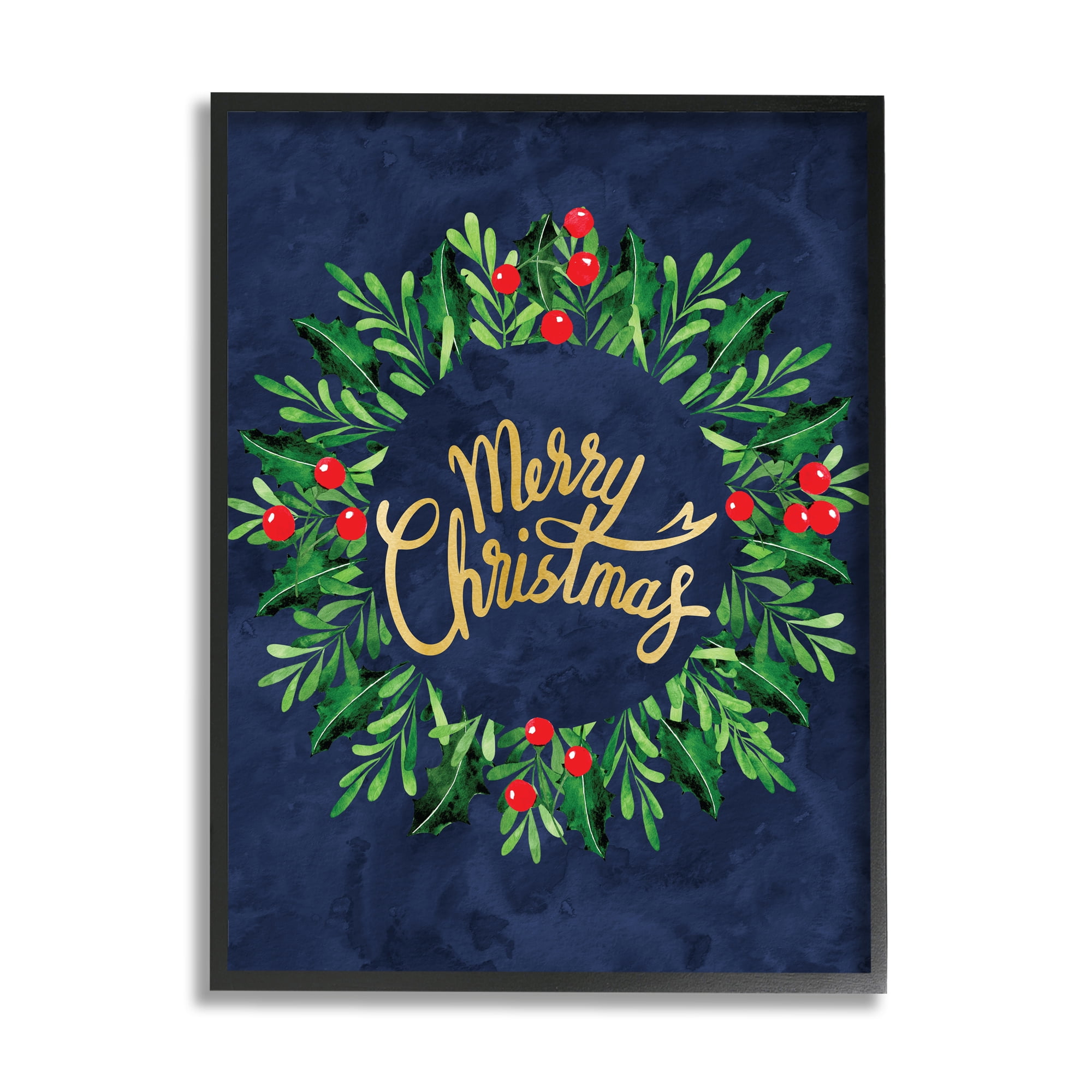 Stupell Industries Playful Red Holly Holiday Wreath Festive Merry Christmas Botanical & Floral Painting Black Framed Art Print Wall Art, 24 x 30