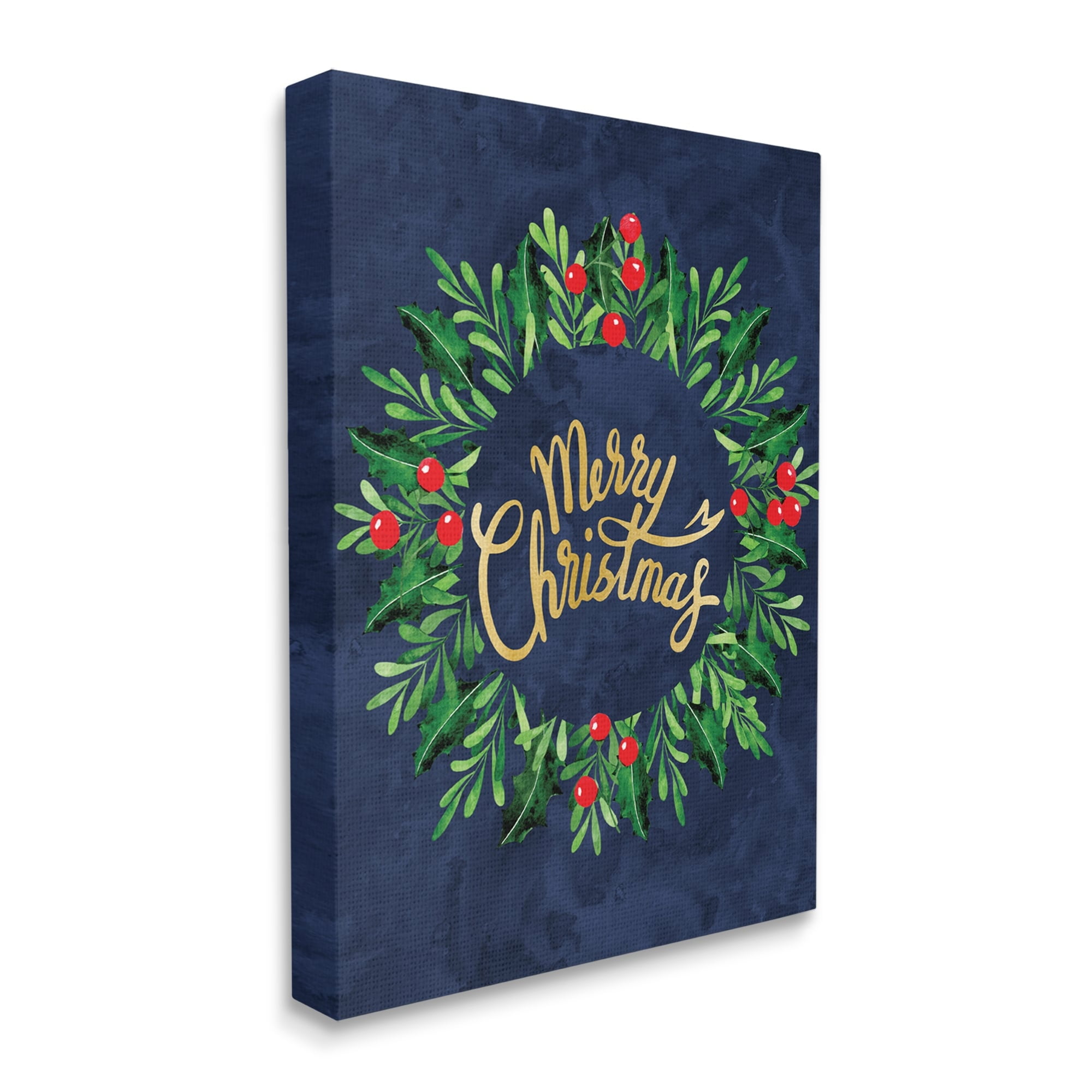 Stupell Industries Playful Red Holly Holiday Wreath Festive Merry Christmas Botanical & Floral Painting Gallery Wrapped Canvas Print Wall Art, 16 x 20
