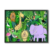 Stupell Industries Playful Safari Animals in Green Jungle Illustration Traditional Painting Black Framed Art Print Wall Art, 24 x 30, Design by Carla Daly