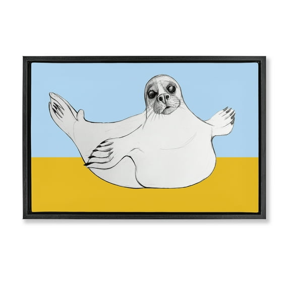 Stupell Industries Playful Seal Sketch Black Framed Floater Canvas Wall Art design by Violeta Vollmer, 17 x 25
