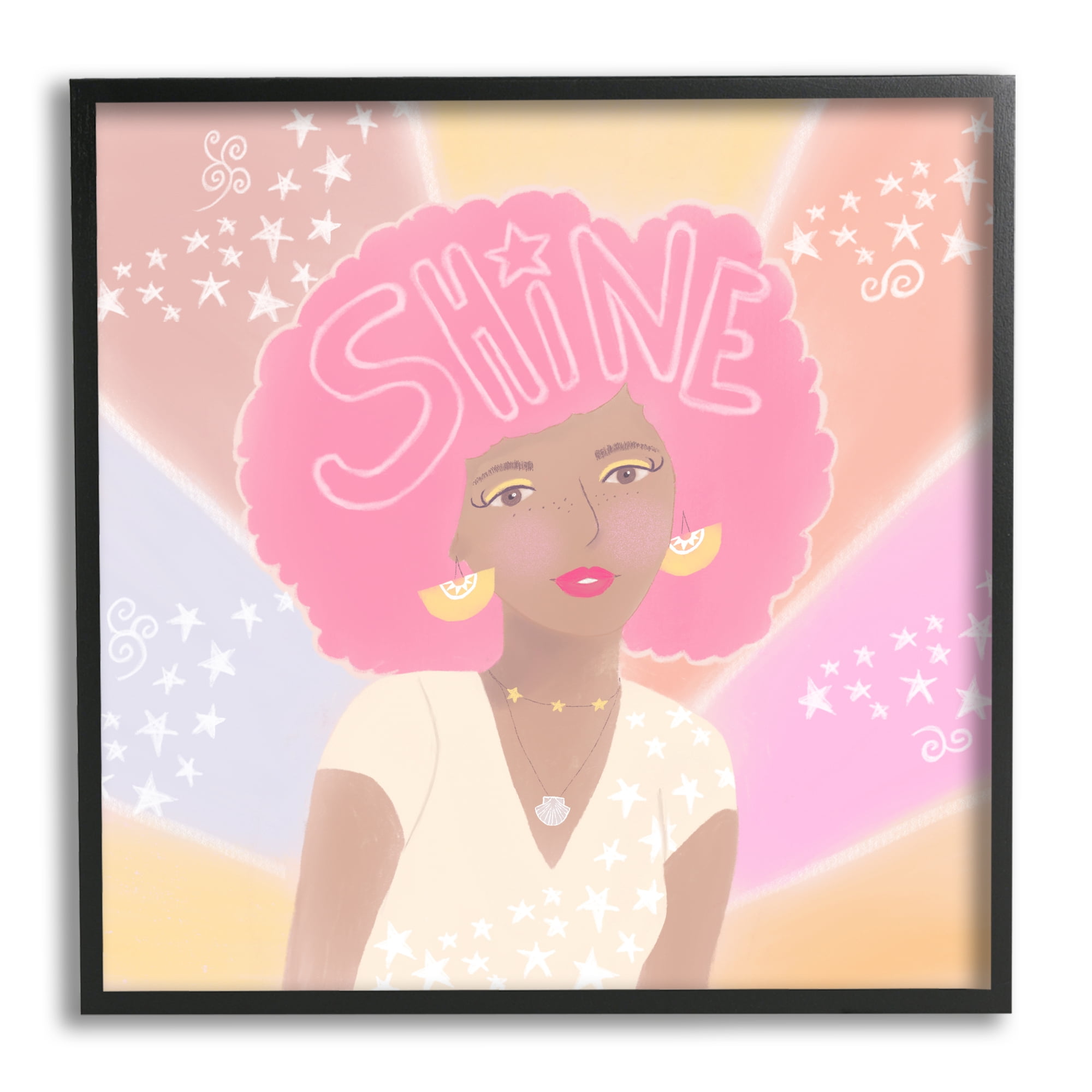Stupell Industries Playful Shine Phrase Girl with Afro Rainbow Stars, 12 x 12, Design by Tina Devins