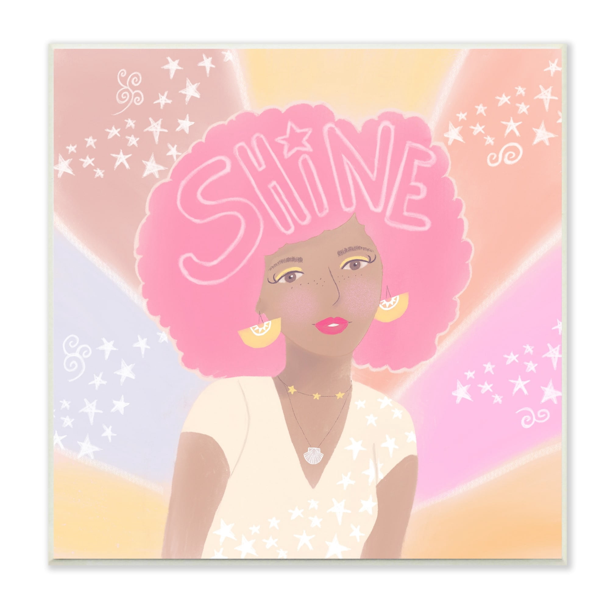 Stupell Industries Playful Shine Phrase Girl with Afro Rainbow Stars, 12 x 12, Design by Tina Devins
