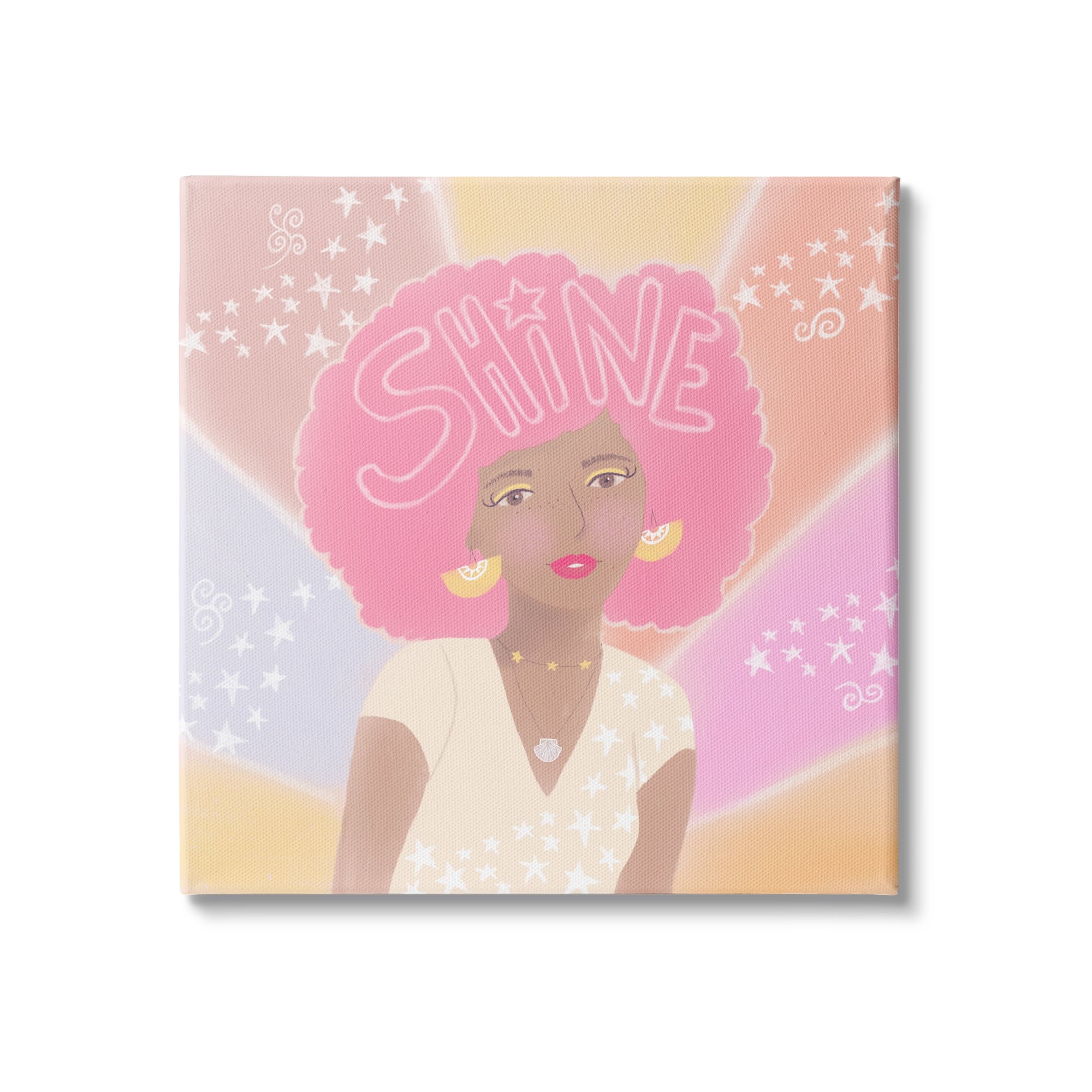 Stupell Industries Playful Shine Phrase Girl with Afro Rainbow Stars, 17 x 17, Design by Tina Devins
