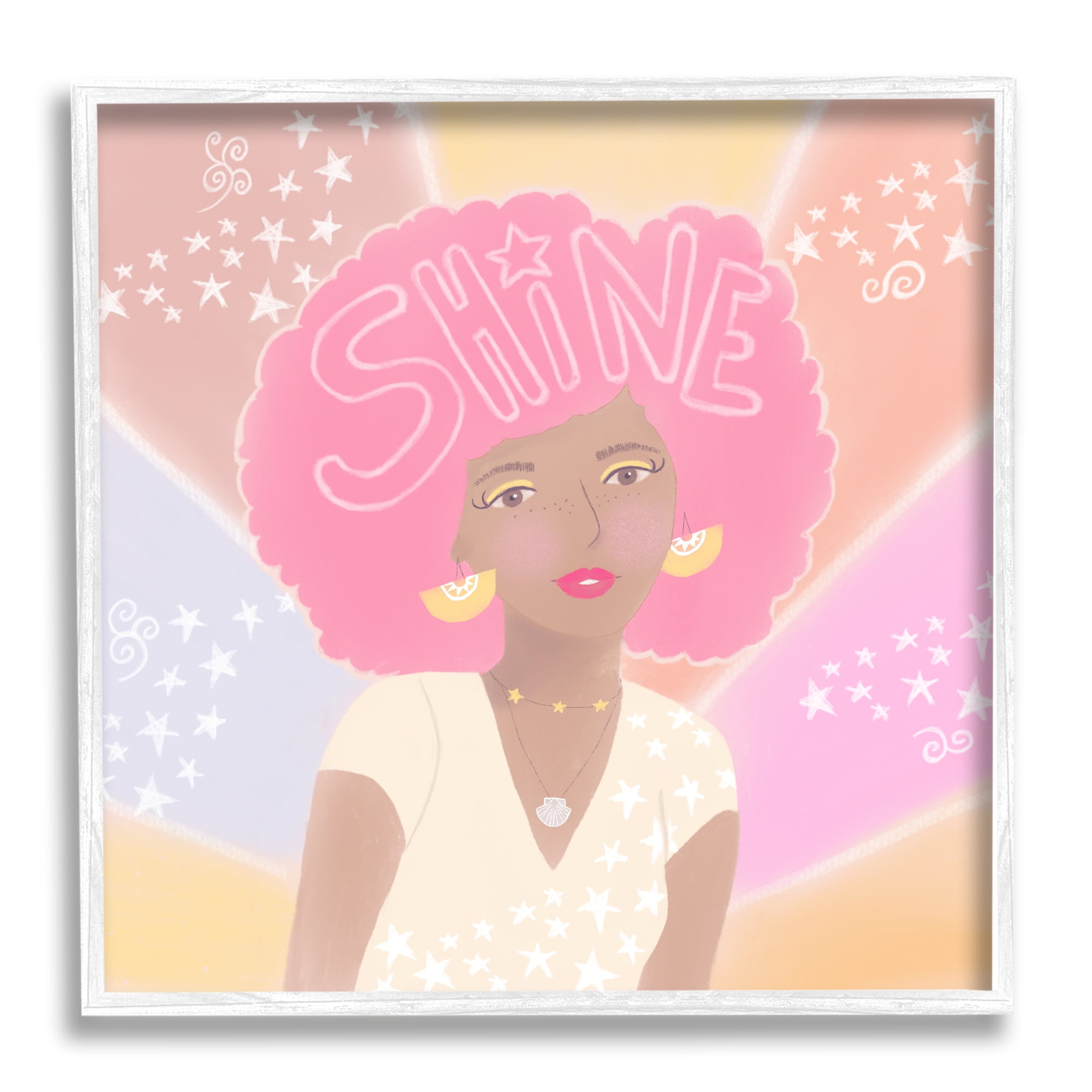 Stupell Industries Playful Shine Phrase Girl with Afro Rainbow Stars, 17 x 17, Design by Tina Devins