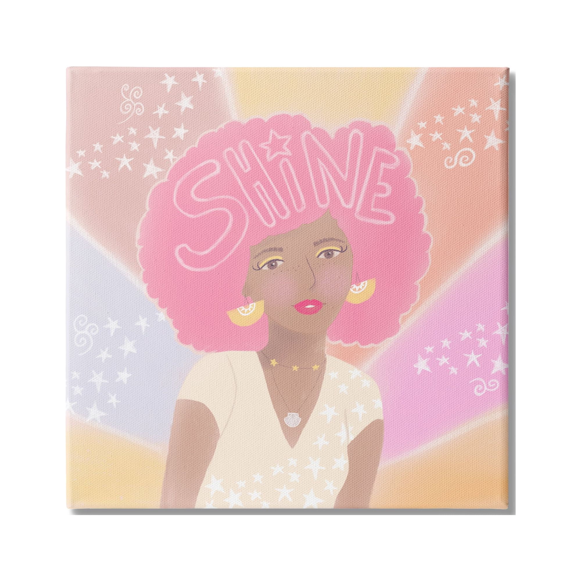Stupell Industries Playful Shine Phrase Girl with Afro Rainbow Stars, 30 x 30, Design by Tina Devins
