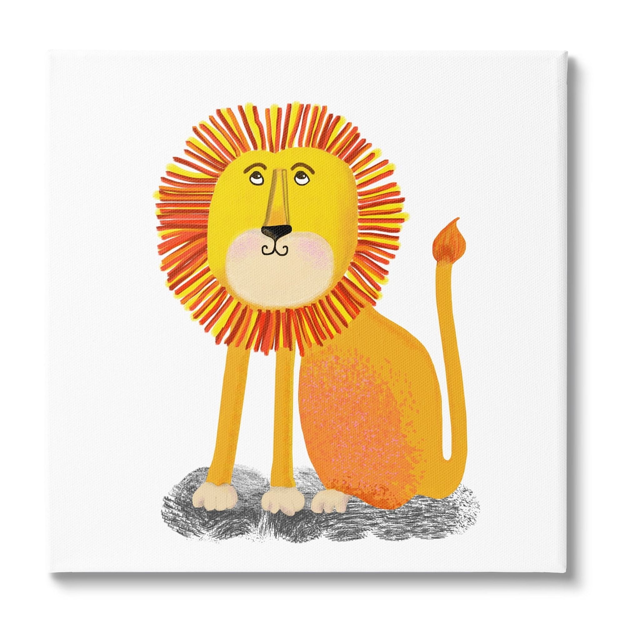 Stupell Industries Playful Smiling Lion Sitting Quirky Orange Mane Kids Painting Gallery-Wrapped Canvas Print Wall Art, 30 x 30, Design by Lynnda Rakos