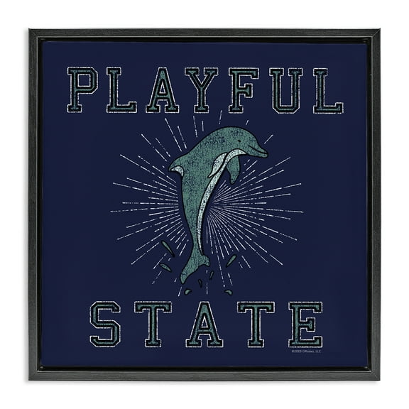 Stupell Industries Playful State Dolphin Novelty & Humor Painting Black Floater Framed Canvas Art Print Wall Art, 18 x 18