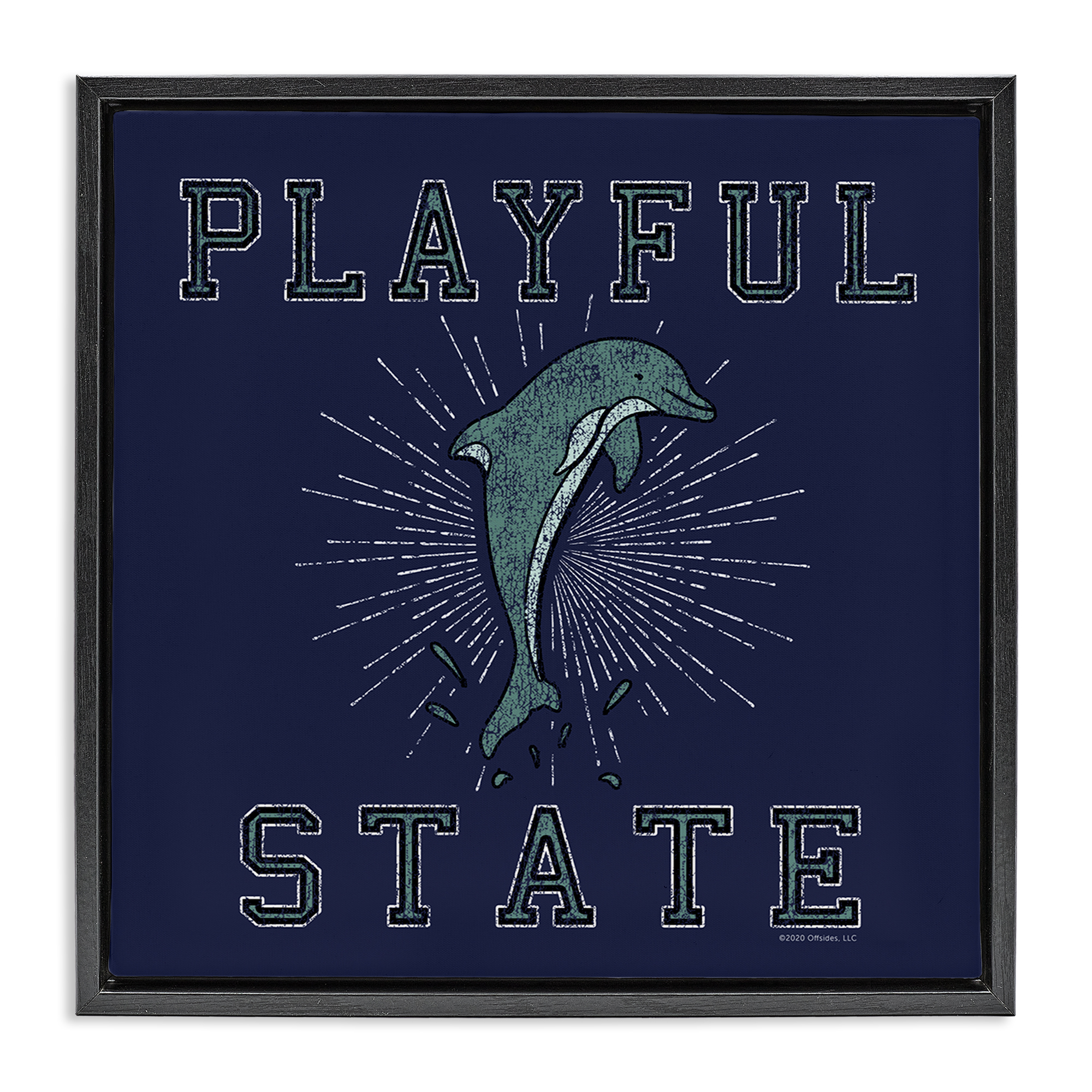 Stupell Industries Playful State Dolphin Novelty & Humor Painting Black Floater Framed Canvas Art Print Wall Art, 25 x 25