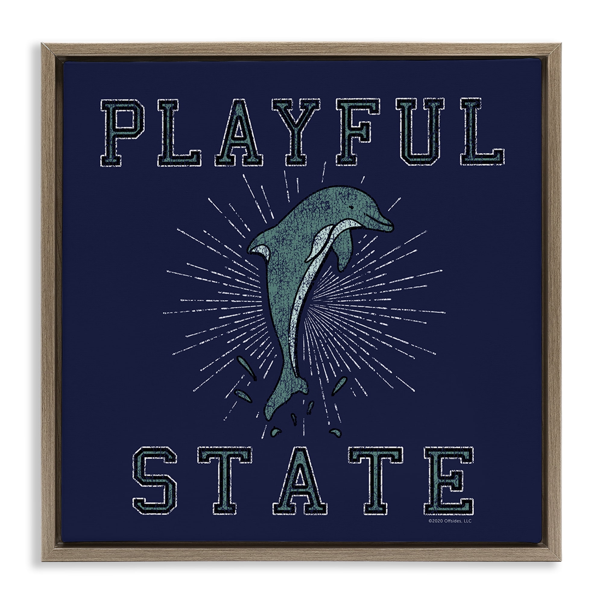 Stupell Industries Playful State Dolphin Novelty & Humor Painting Brown Floater Framed Canvas Art Print Wall Art, 18 x 18