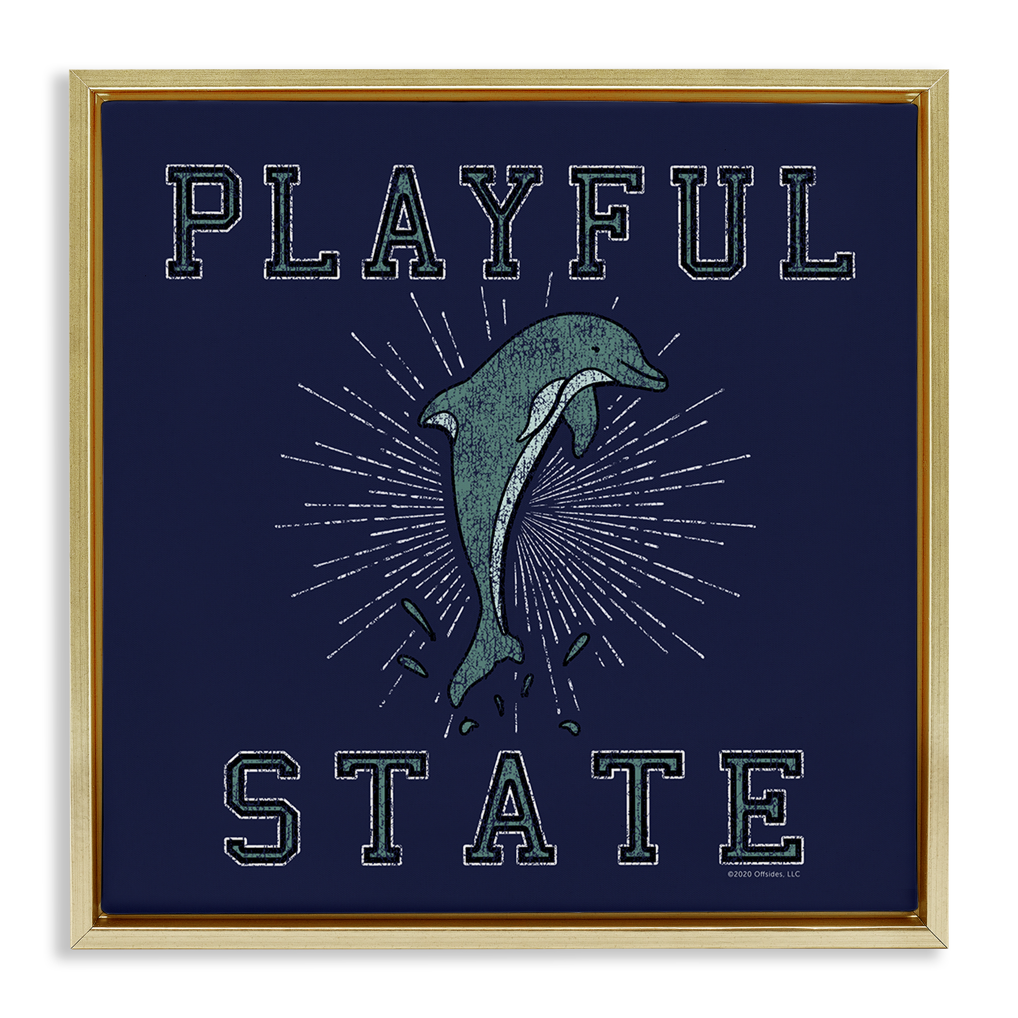 Stupell Industries Playful State Dolphin Novelty & Humor Painting Gold Floater Framed Canvas Art Print Wall Art, 18 x 18