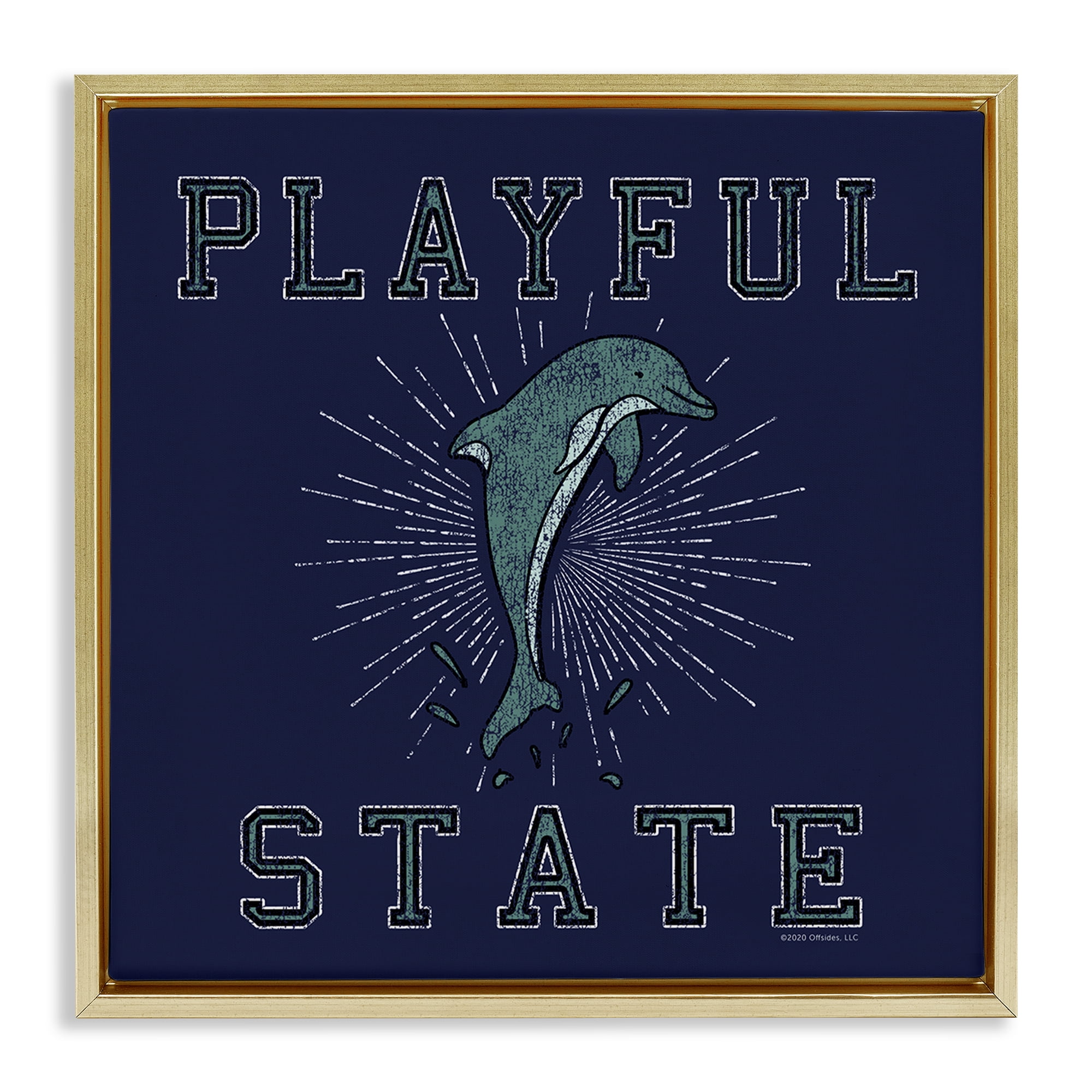 Stupell Industries Playful State Dolphin Novelty & Humor Painting Gold Floater Framed Canvas Art Print Wall Art, 25 x 25