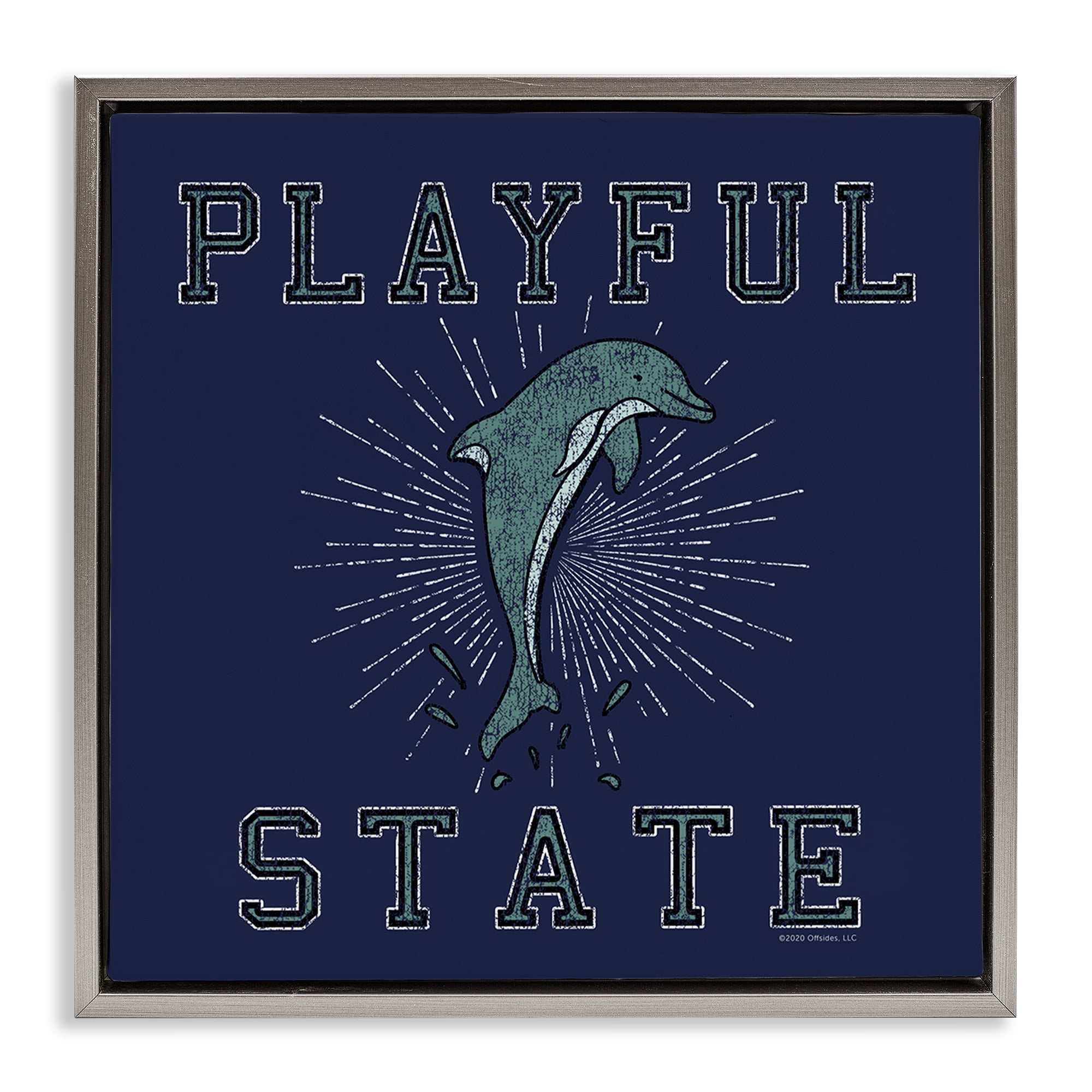 Stupell Industries Playful State Dolphin Novelty & Humor Painting Gray Floater Framed Canvas Art Print Wall Art, 25 x 25