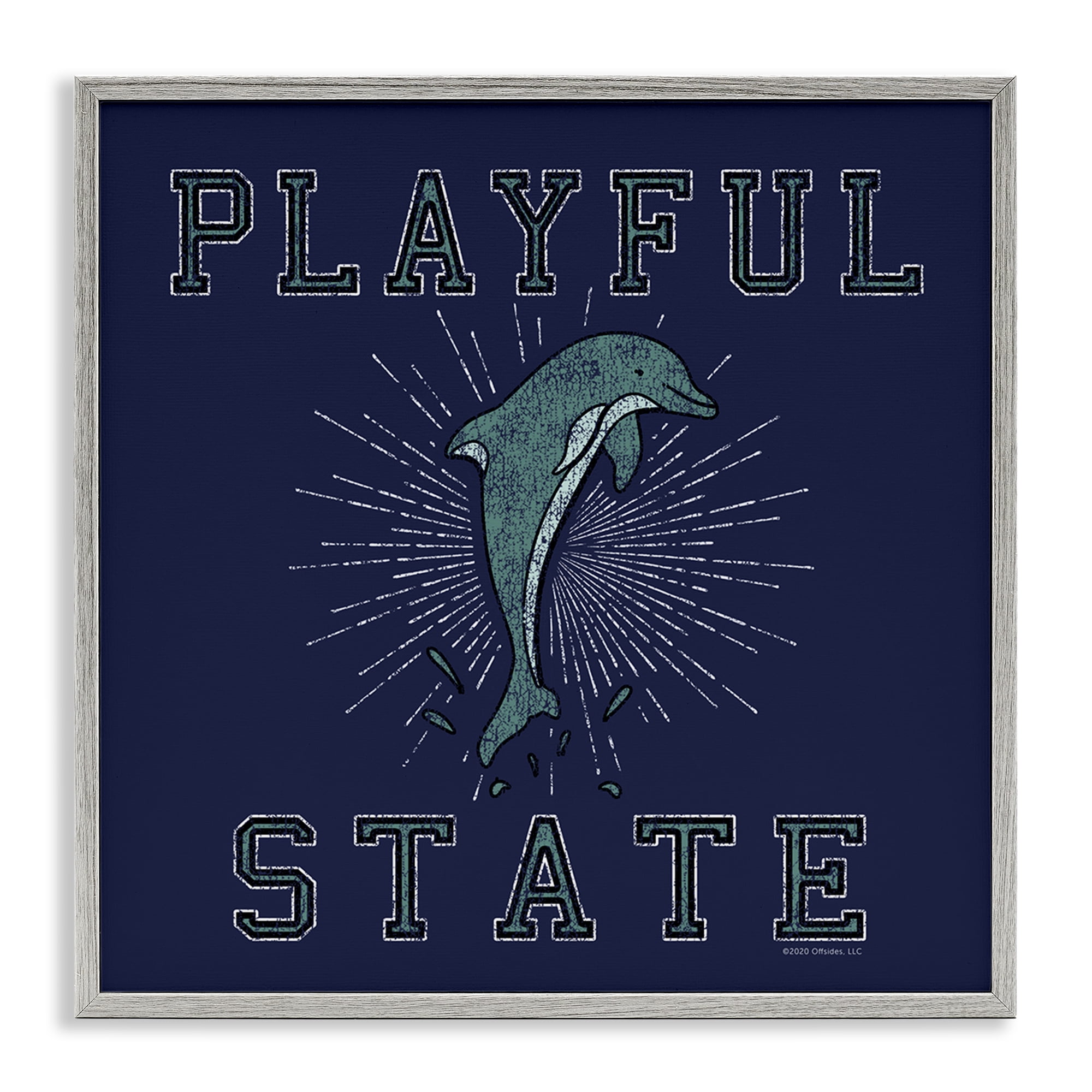 Stupell Industries Playful State Dolphin Novelty & Humor Painting Gray Framed Art Print Wall Art, 24 x 24