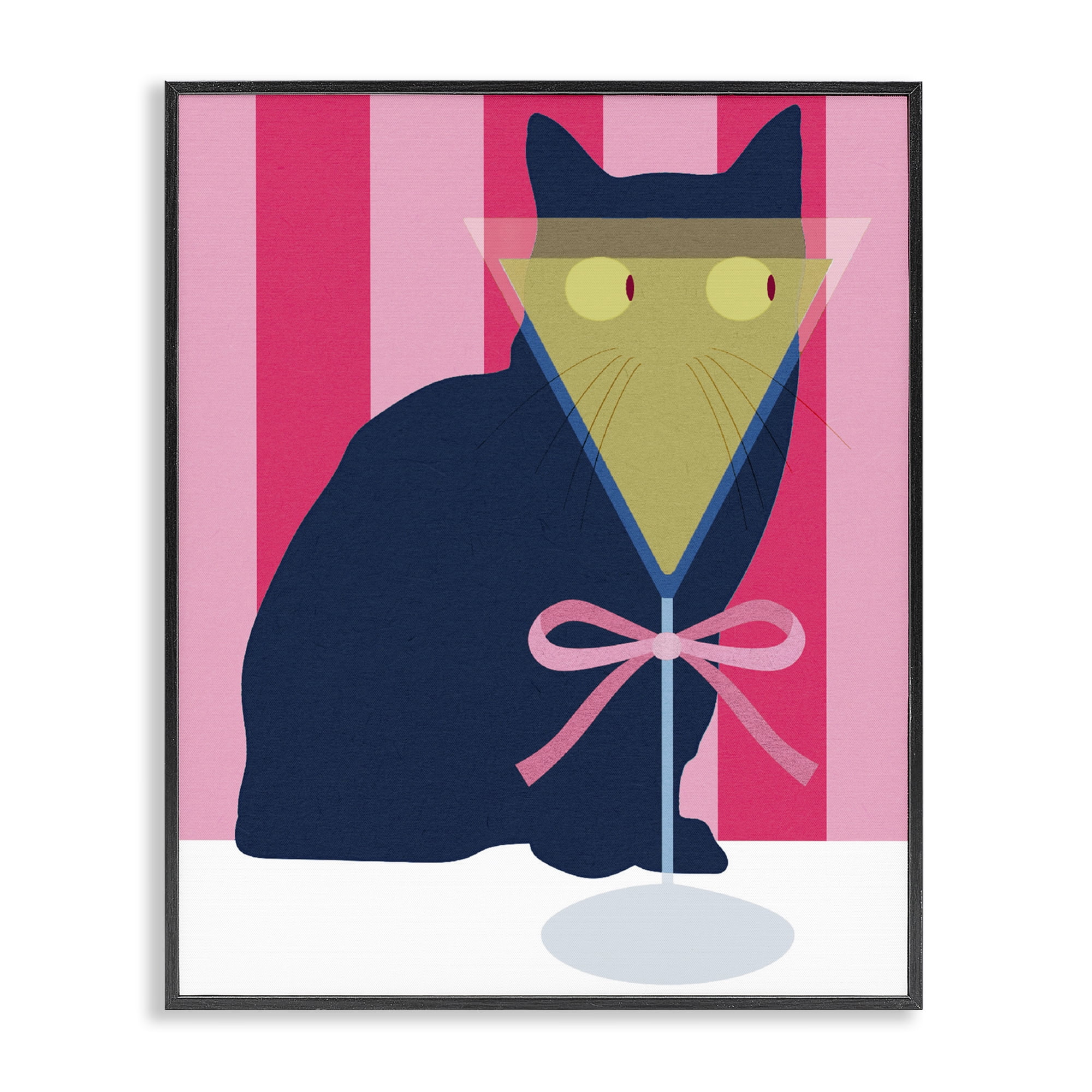 Stupell Industries Playful Striped Cat with Martini Black Framed Giclee Art, design by Lil' Rue