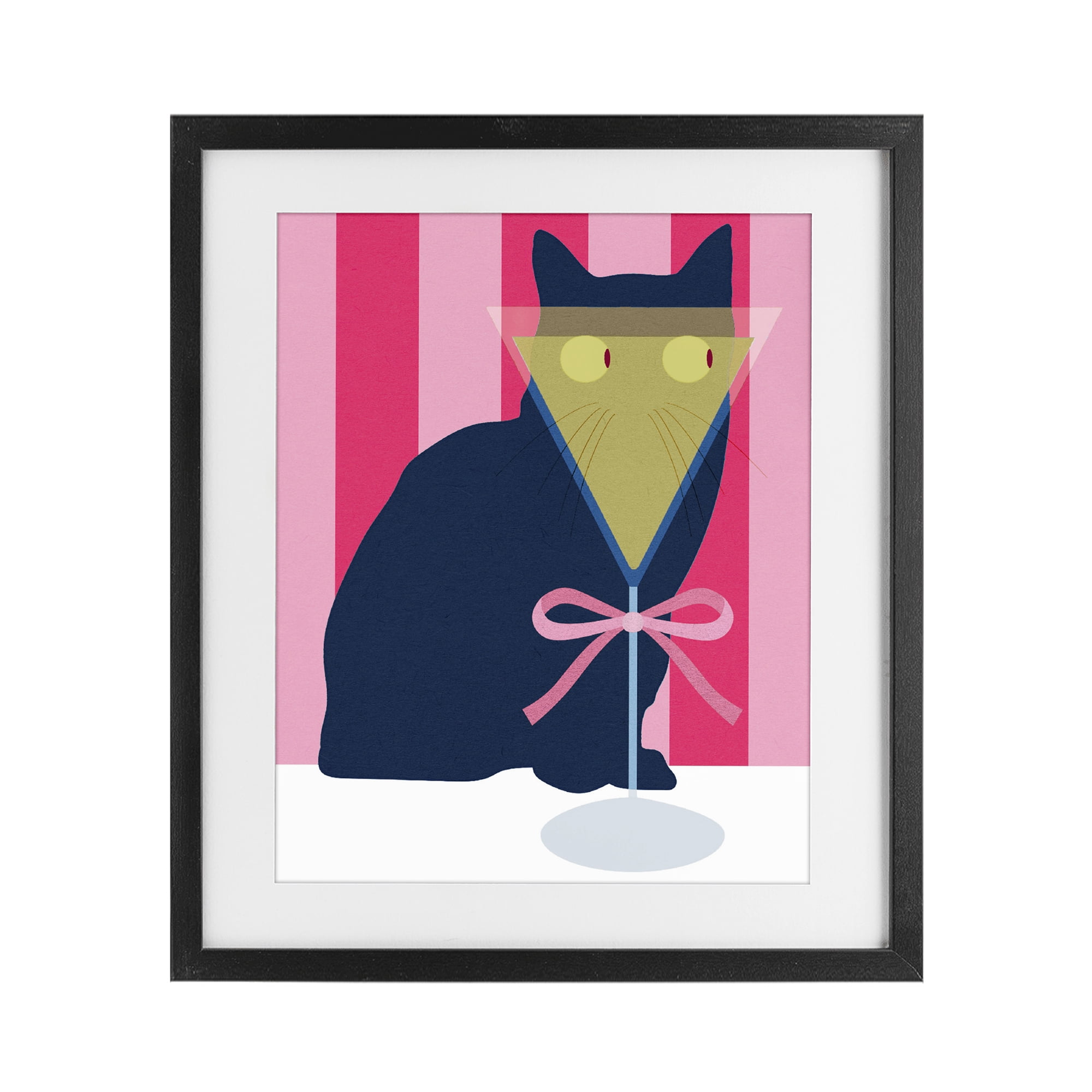 Stupell Industries Playful Striped Cat with Martini Black Framed Print Under Glass, design by Lil' Rue