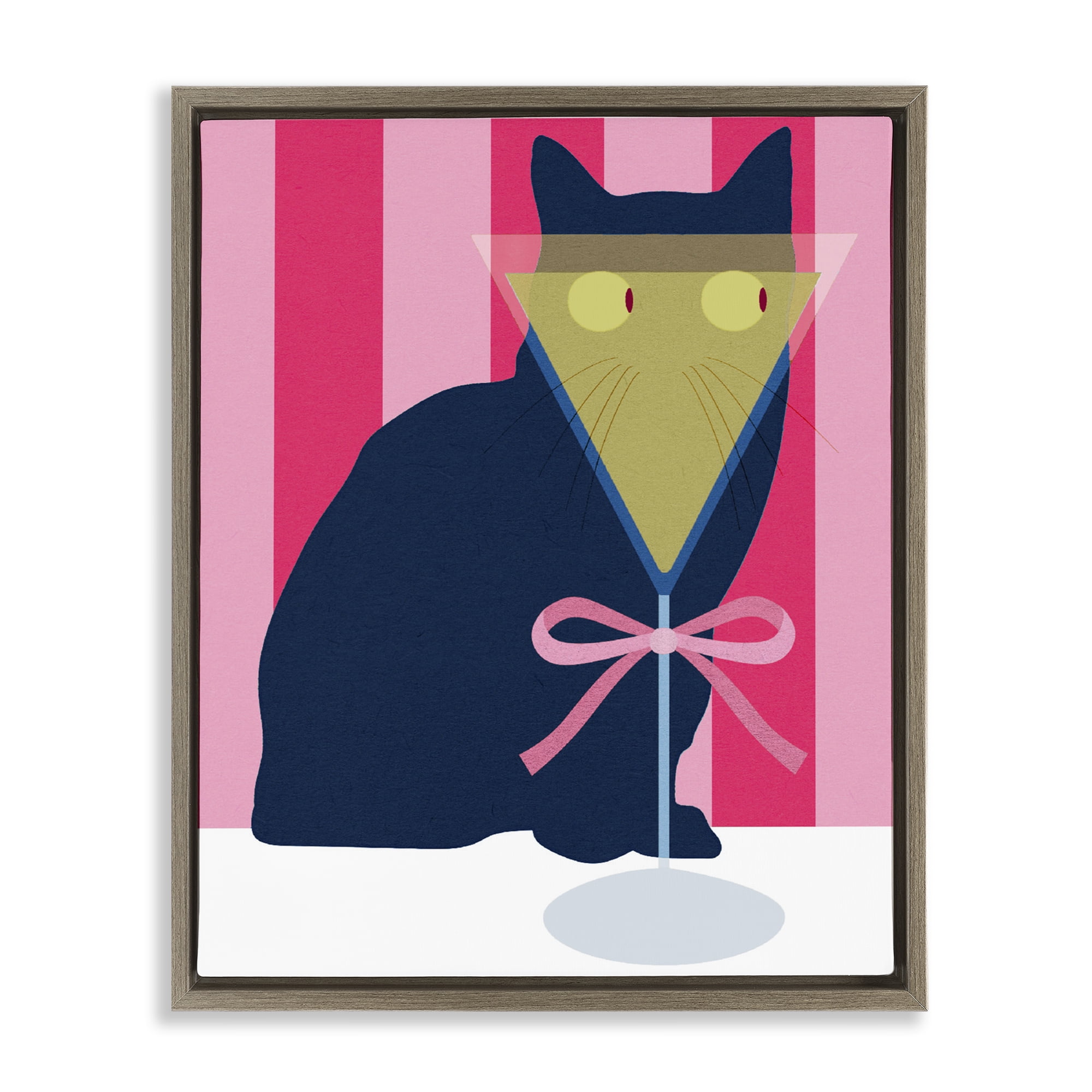 Stupell Industries Playful Striped Cat with Martini Brown Framed Floater Canvas Wall Art, design by Lil' Rue