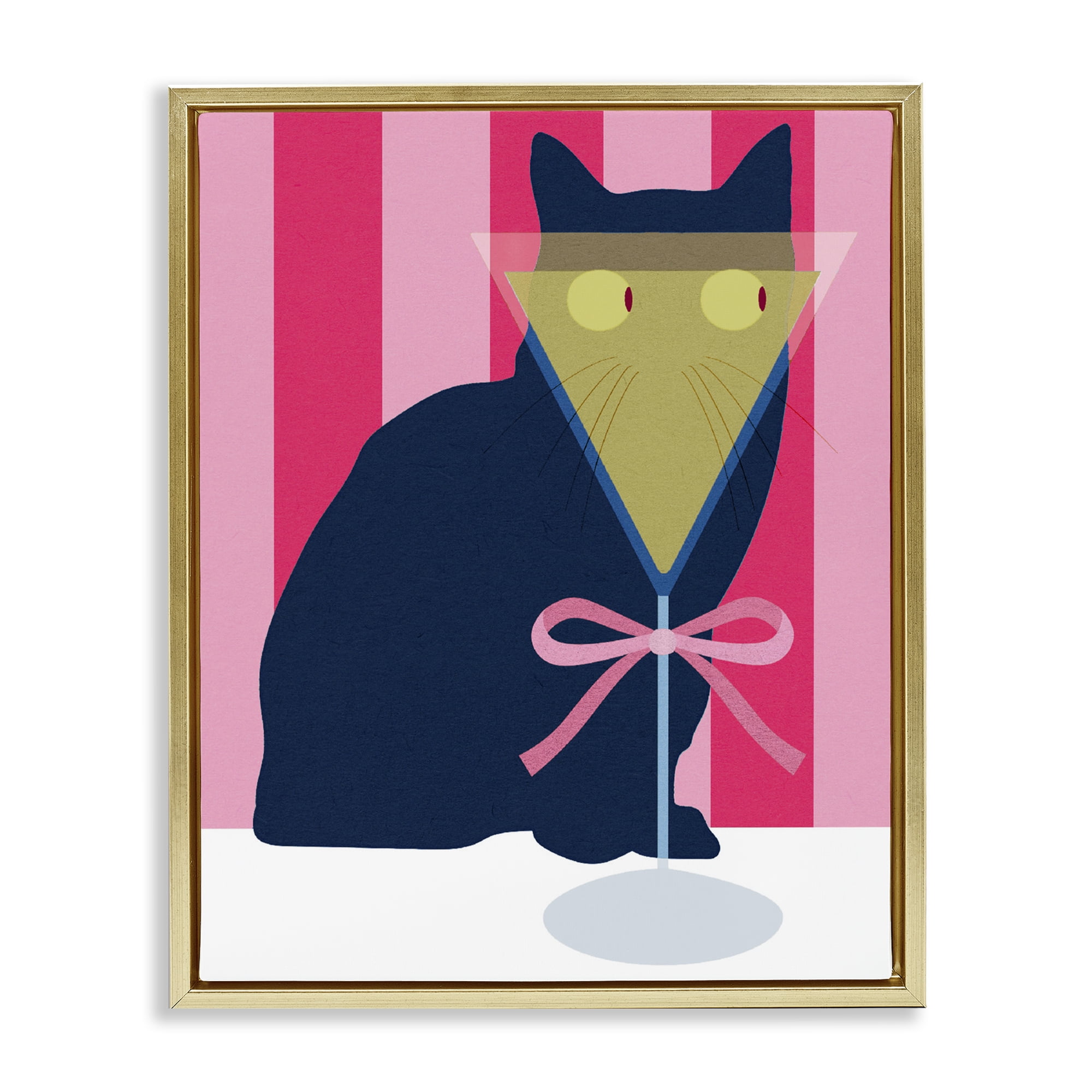 Stupell Industries Playful Striped Cat with Martini Gold Framed Floater Canvas Wall Art, design by Lil' Rue
