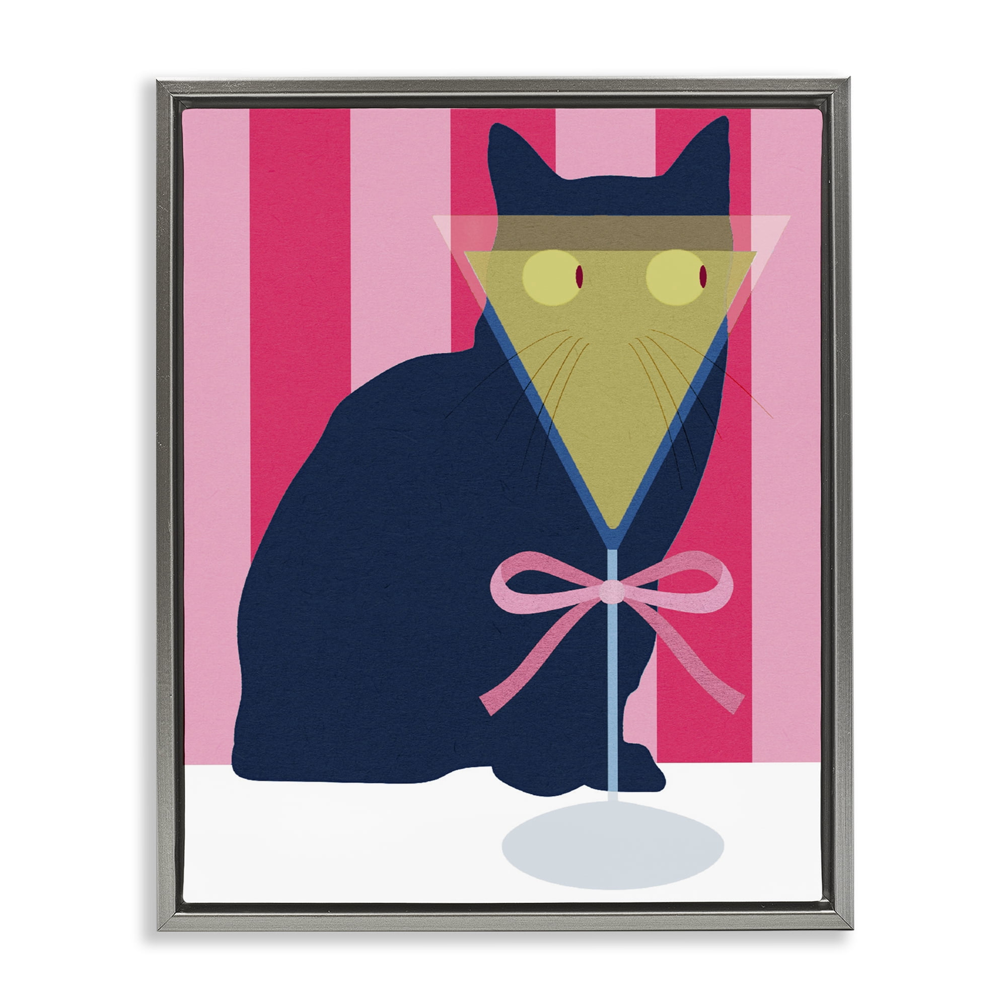 Stupell Industries Playful Striped Cat with Martini Gray Framed Floater Canvas Wall Art, design by Lil' Rue