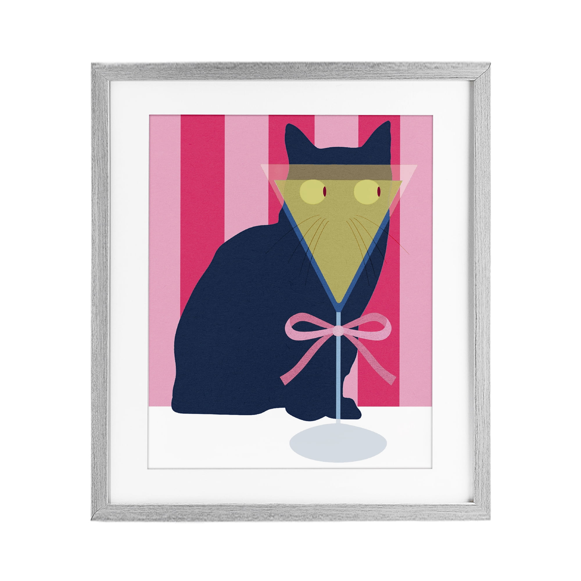 Stupell Industries Playful Striped Cat with Martini Gray Framed Print Under Glass, design by Lil' Rue