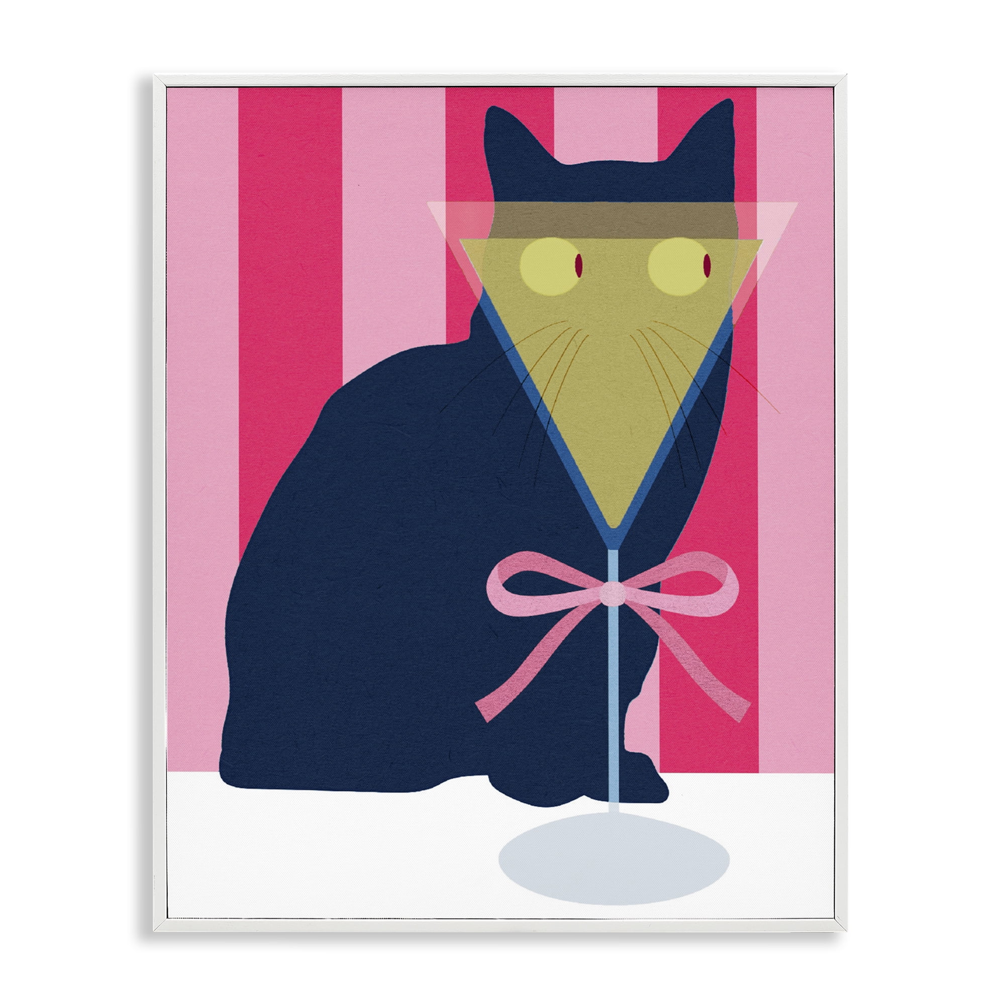 Stupell Industries Playful Striped Cat with Martini White Framed Giclee Art, design by Lil' Rue
