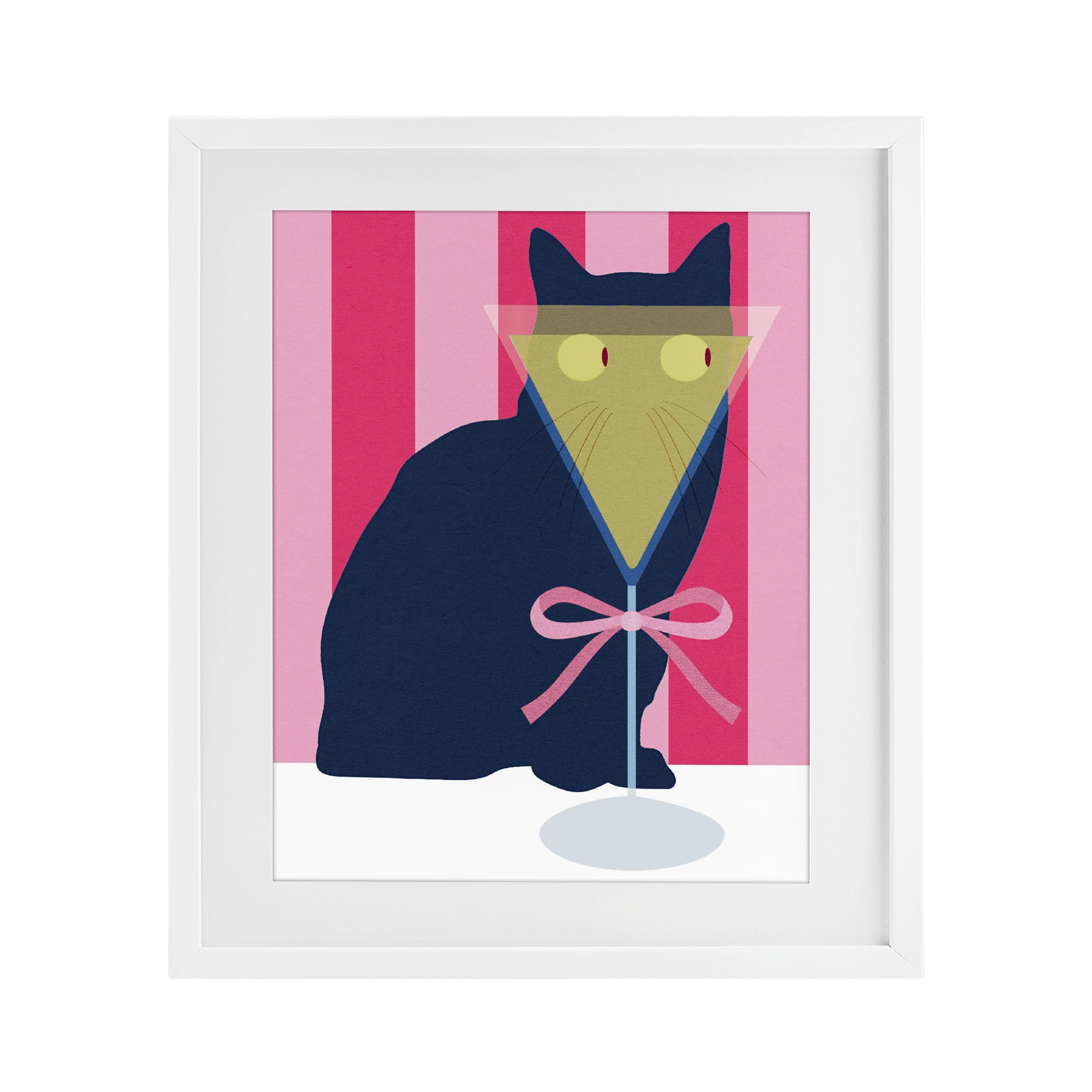 Stupell Industries Playful Striped Cat with Martini White Framed Print Under Glass, design by Lil' Rue