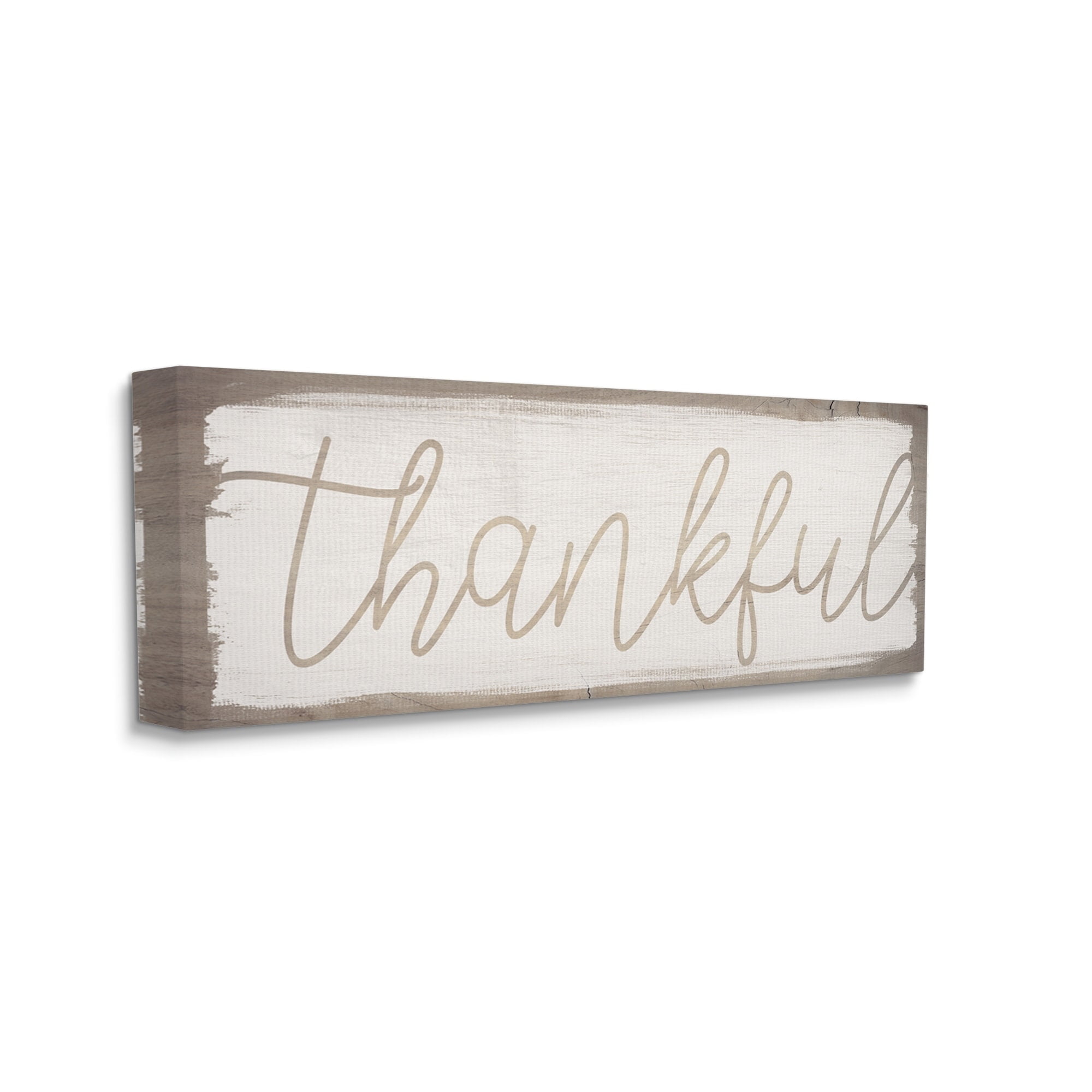 Stupell Industries Playful Thankful Text Distressed Paint Pattern Typography Painting Gallery Wrapped Canvas Art Print Wall Art, 17 x 40