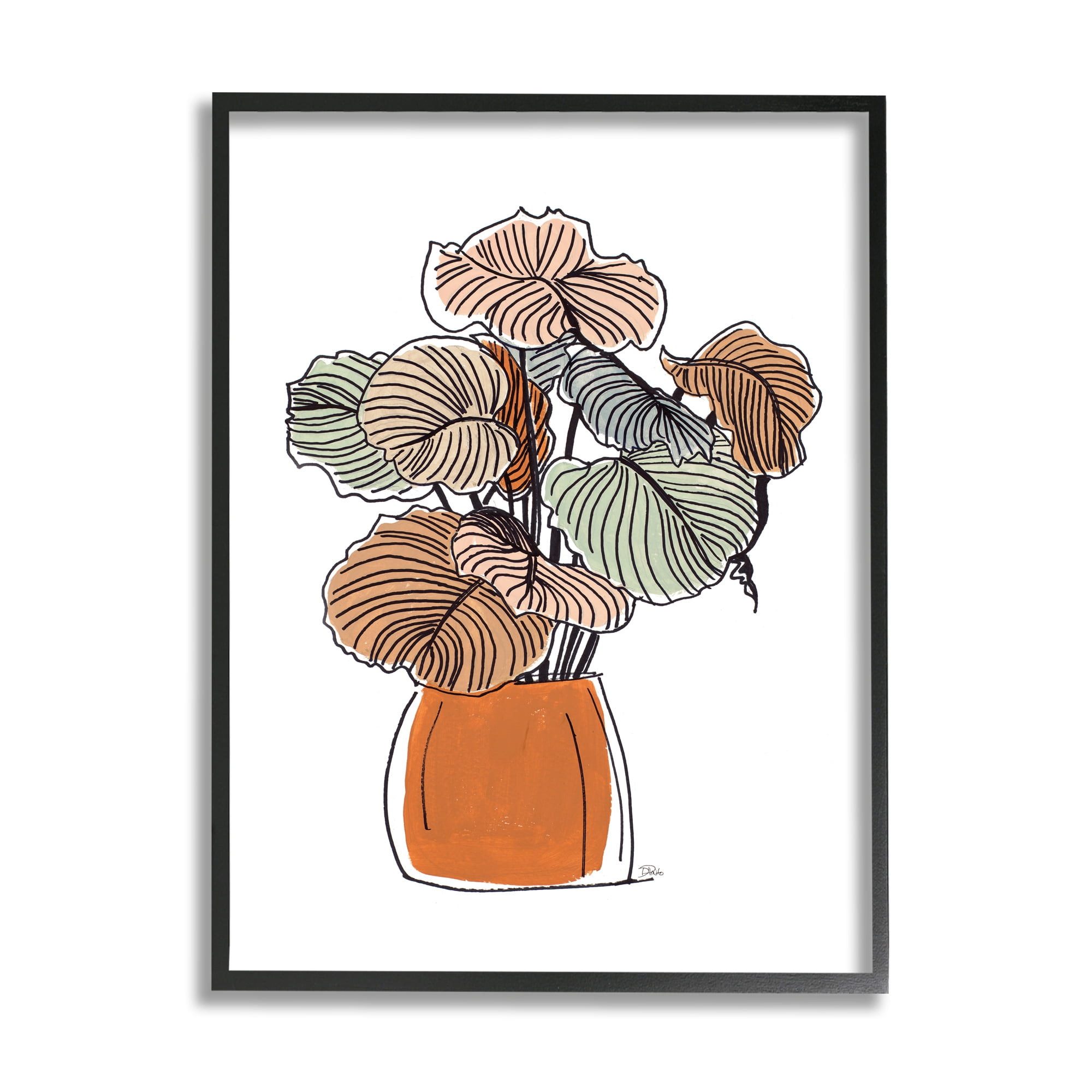 Stupell Industries Playful Tropical Palms Philodendron House Plant Botanical & Floral Painting Black Framed Art Print Wall Art, 24 x 30