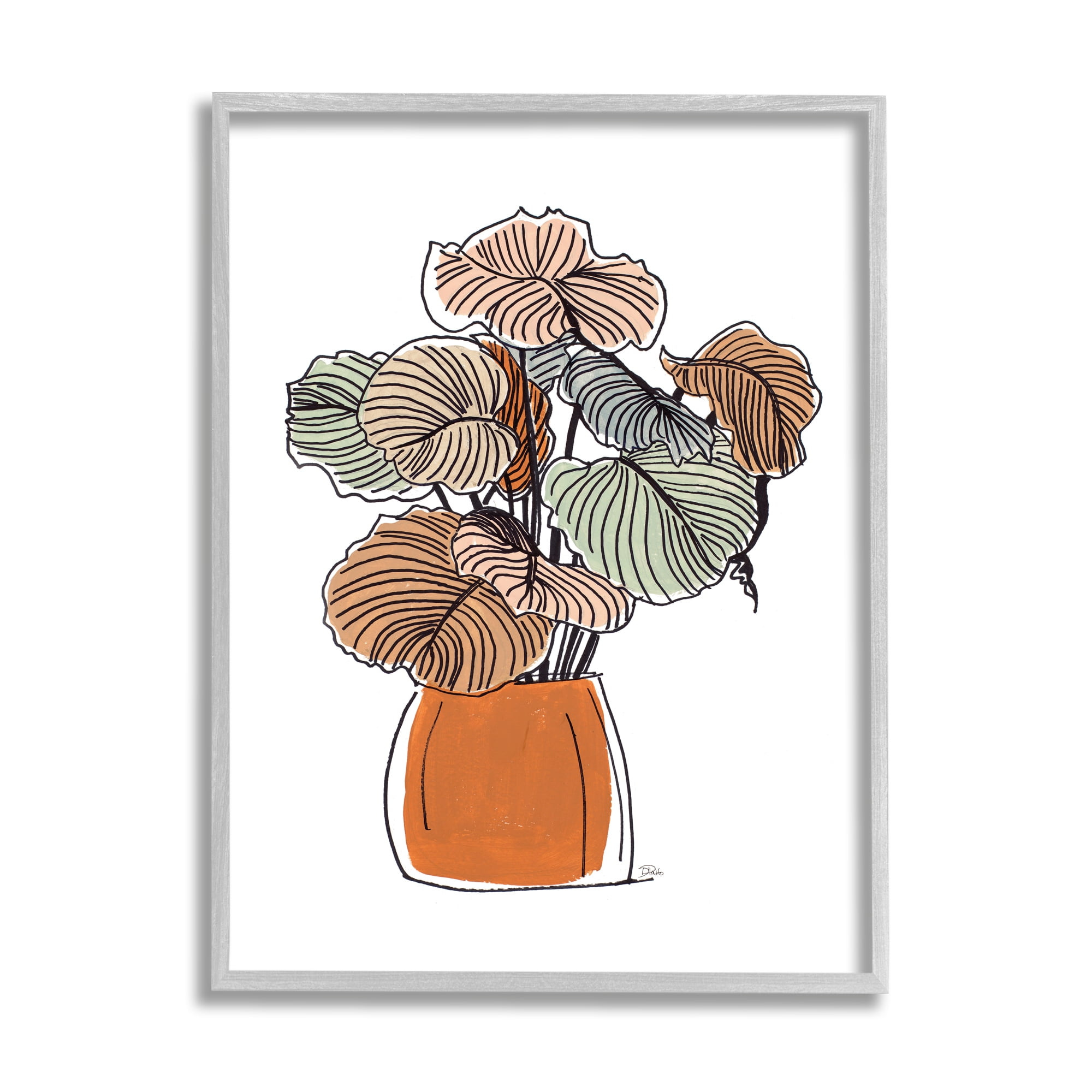 Stupell Industries Playful Tropical Palms Philodendron House Plant Botanical & Floral Painting Gray Framed Art Print Wall Art, 16 x 20