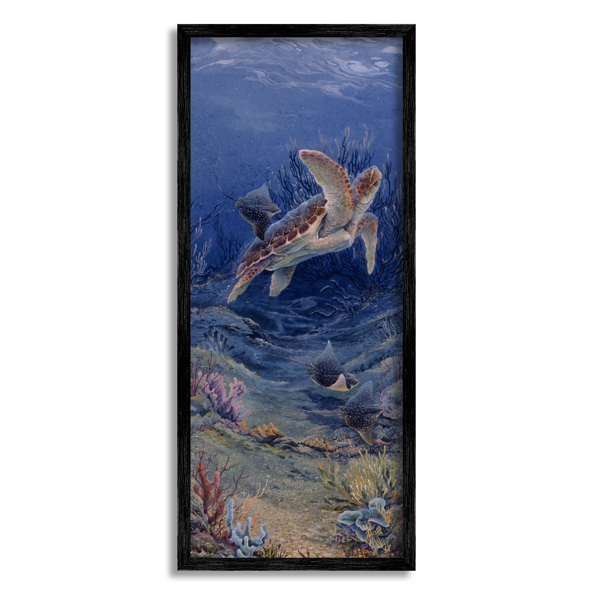 Stupell Industries Playful Underwater Turtles Coastal Painting Black Framed Art Print Wall Art