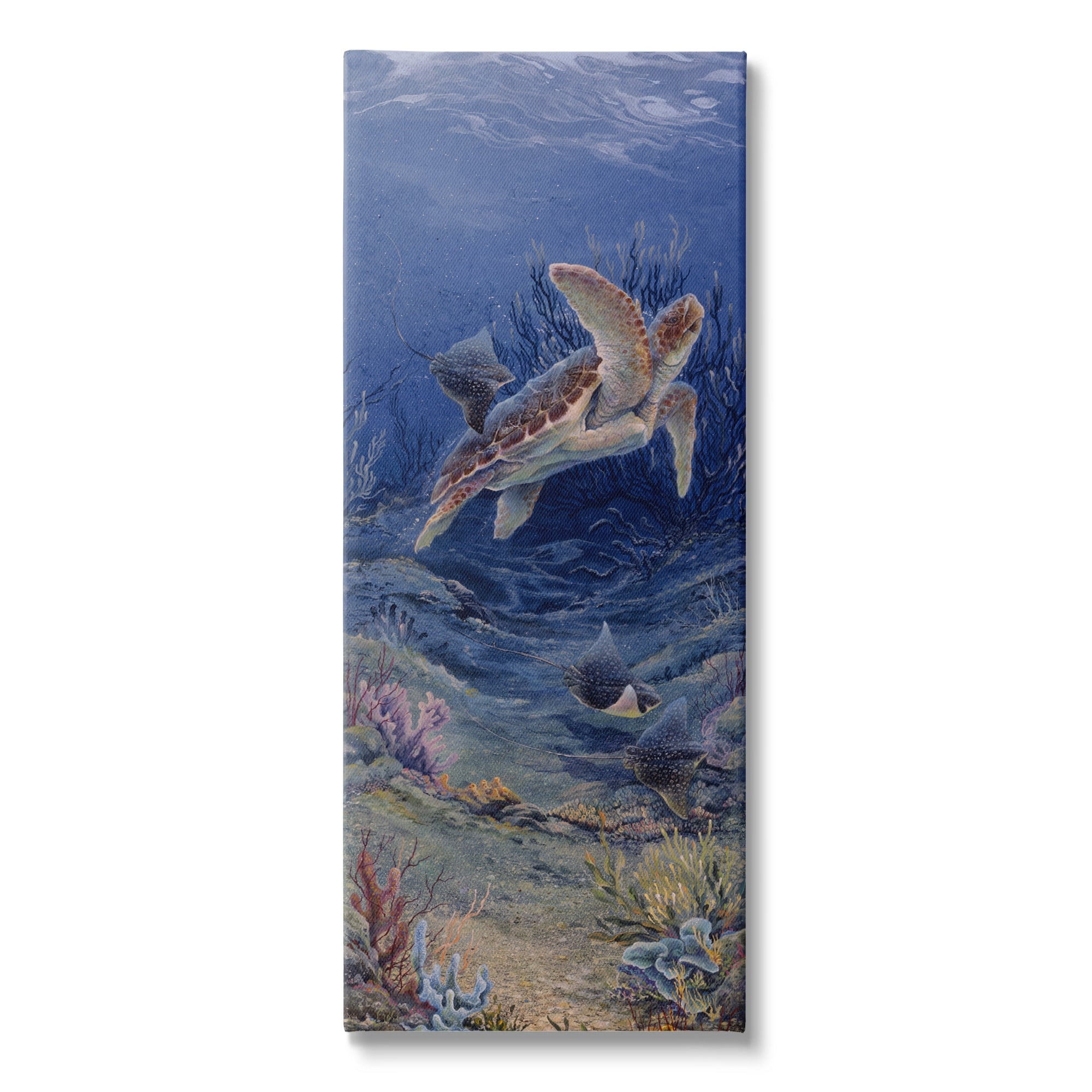 Playful Underwater Turtles Coastal Canvas Wall Art, 20 x 48 Inches