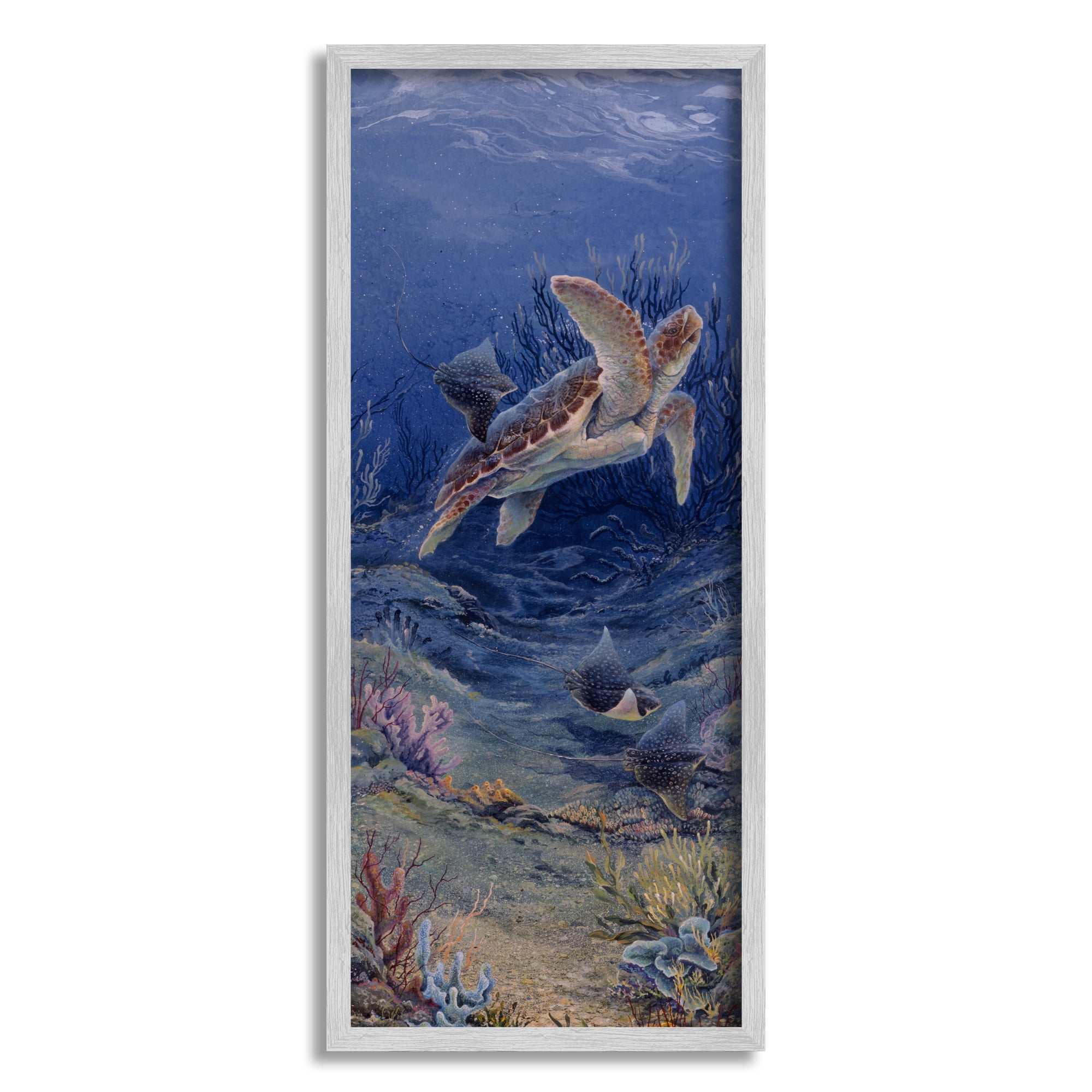 Stupell Industries Playful Underwater Turtles Coastal Painting Gray Framed Art Print Wall Art