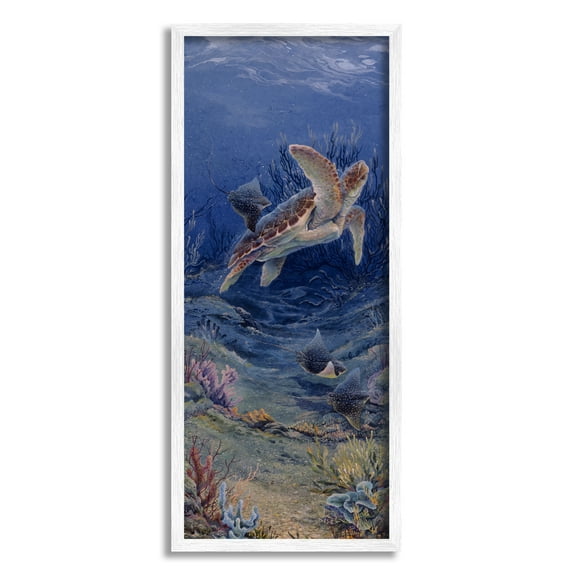 Stupell Industries Playful Underwater Turtles Coastal Painting White Framed Art Print Wall Art