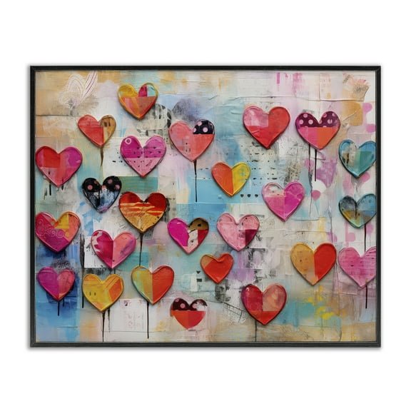 Stupell Industries Playful Urban Hearts Pattern Abstract Painting Black Framed Art Print Wall Art, 14 x 11
