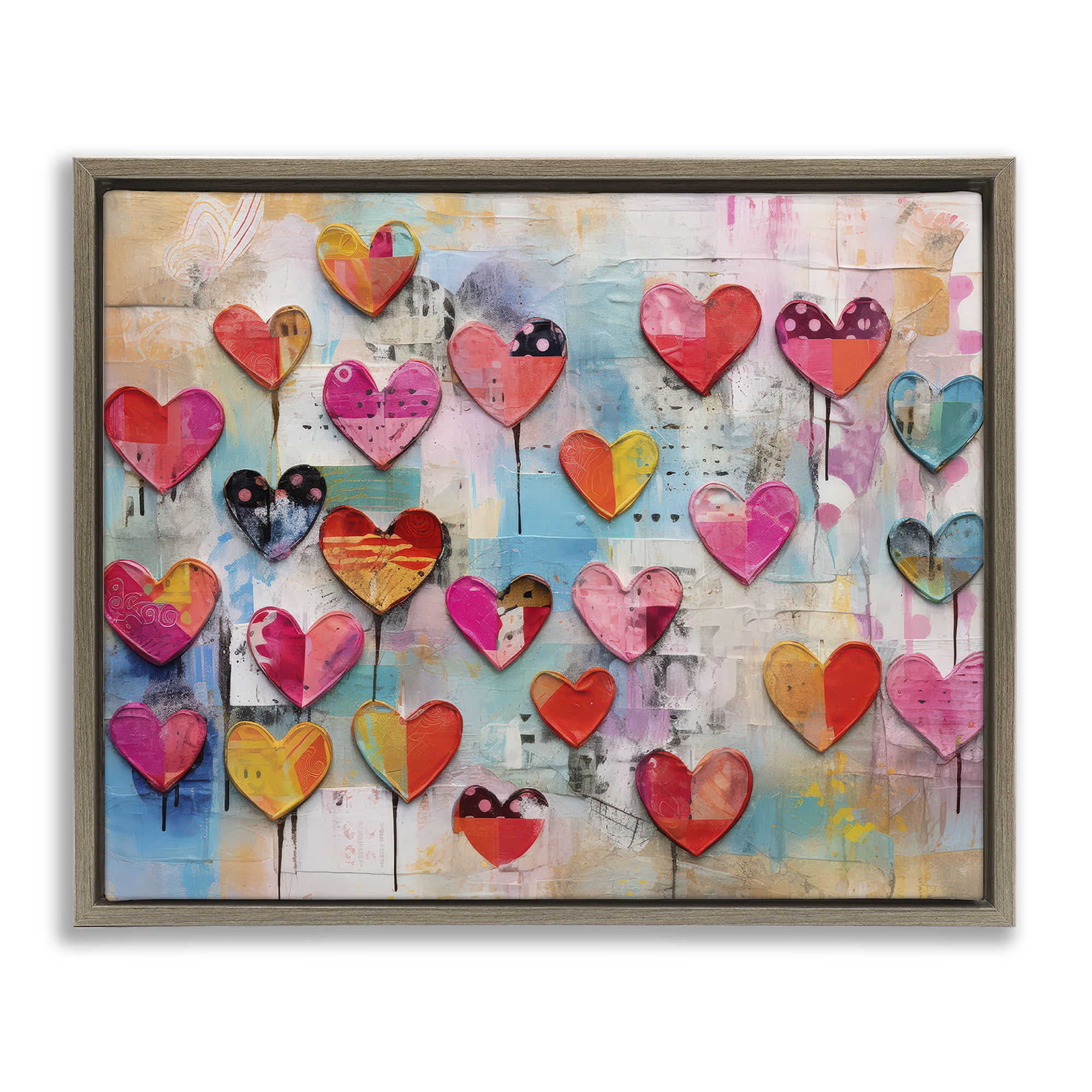 Stupell Industries Playful Urban Hearts Pattern Abstract Painting Brown Floater Framed Canvas Art Print Wall Art, 21 x 17
