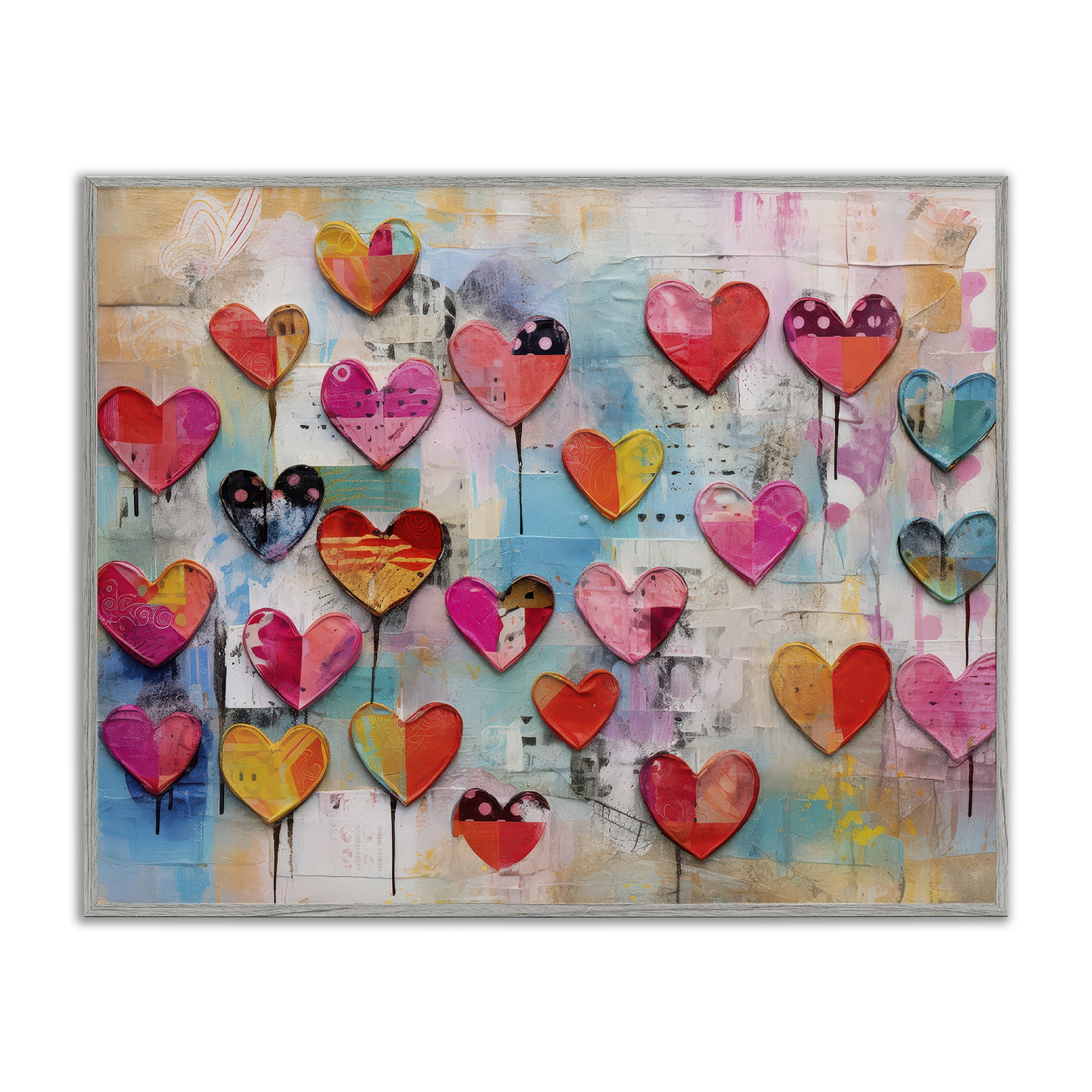 Stupell Industries Playful Urban Hearts Pattern Abstract Painting Gray Framed Art Print Wall Art, 30 x 24