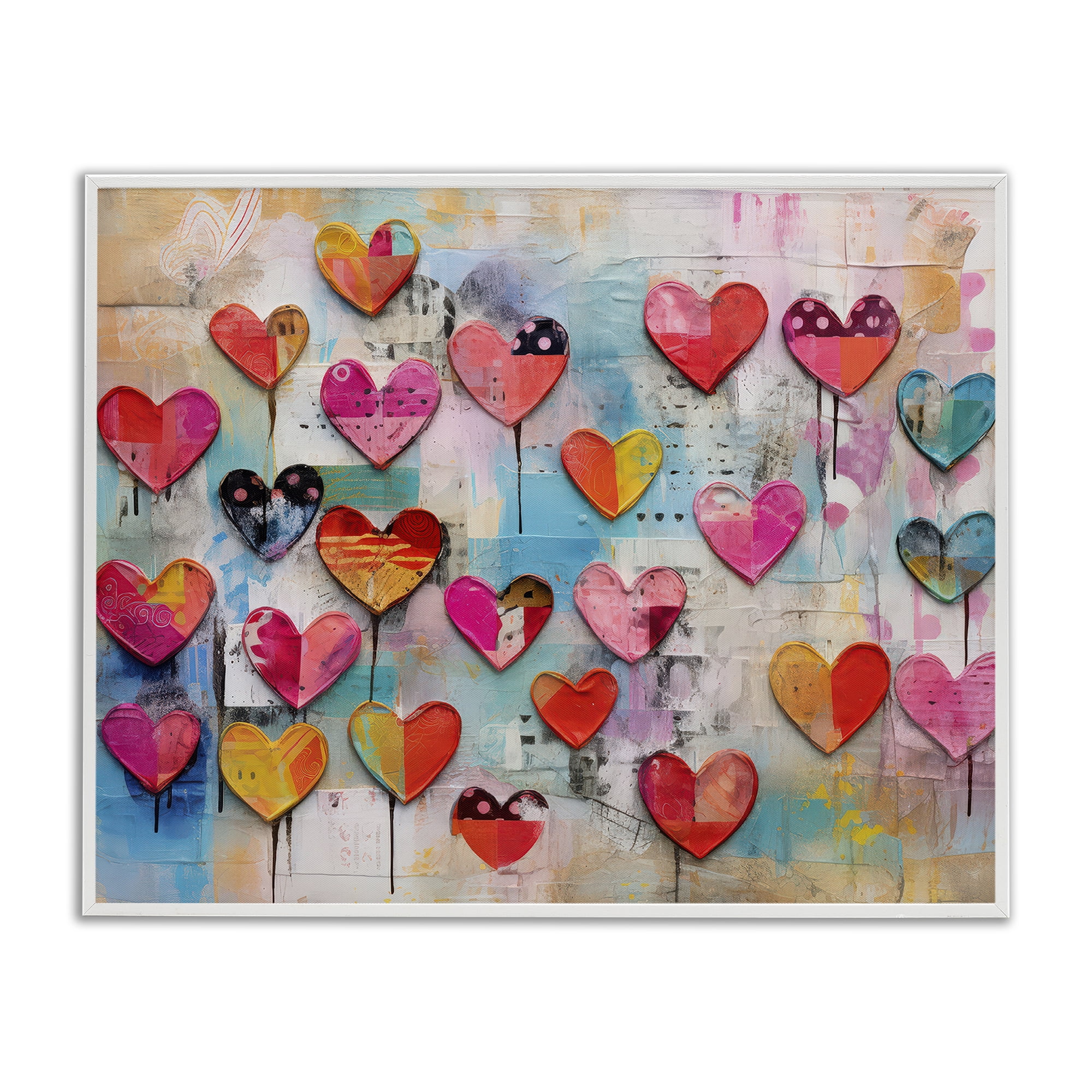 Stupell Industries Playful Urban Hearts Pattern Abstract Painting White Framed Art Print Wall Art, 20 x 16