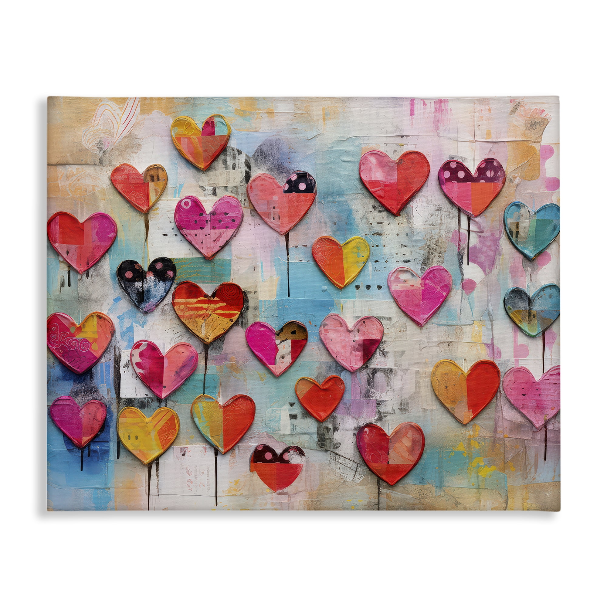 Stupell Industries Playful Urban Hearts Pattern Abstract Painting Wrapped Canvas Art Print Wall Art, 20 x 16