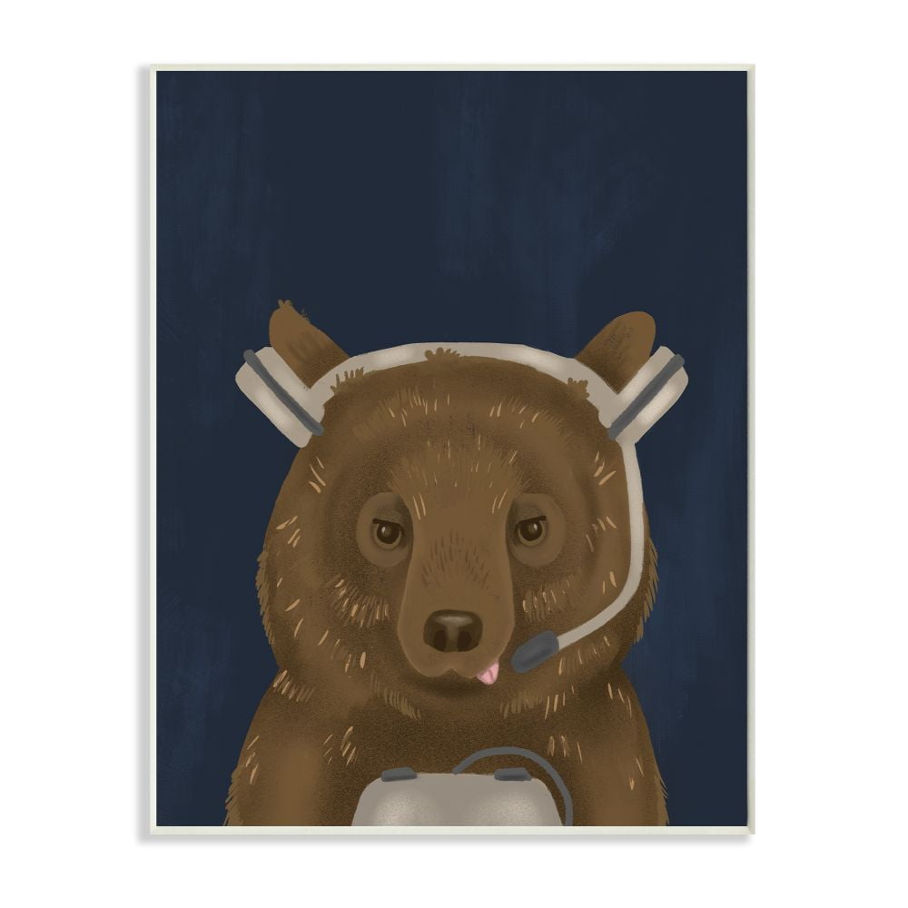 Stupell Industries Playful Video Game Bear Headset Children's Entertainment Graphic Art Unframed Art Print Wall Art, 13x19, by Daphne Polselli