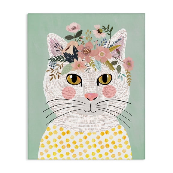 Stupell Industries Playful White Cat with Flowers Canvas Wall Art design by Mia Charro, 48 x 36