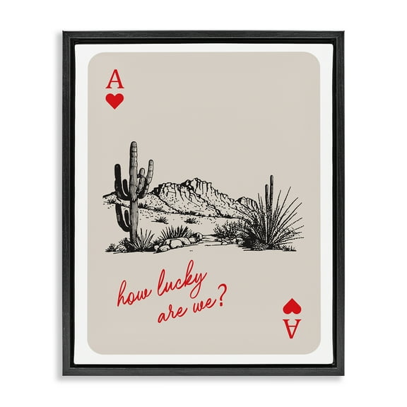 Stupell Industries Playing Card with Lucky Phrase Quotes and Sayings Painting Black Floater Framed Canvas Art Print Wall Art, 25 x 31