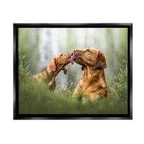 Stupell Industries Playing Puppies in Grass Animals & Insects Painting Black Floater Framed Canvas Art Print Wall Art, 21 x 17