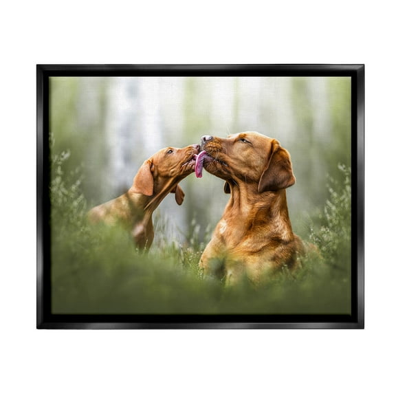 Stupell Industries Playing Puppies in Grass Animals & Insects Painting Black Floater Framed Canvas Art Print Wall Art, 21 x 17