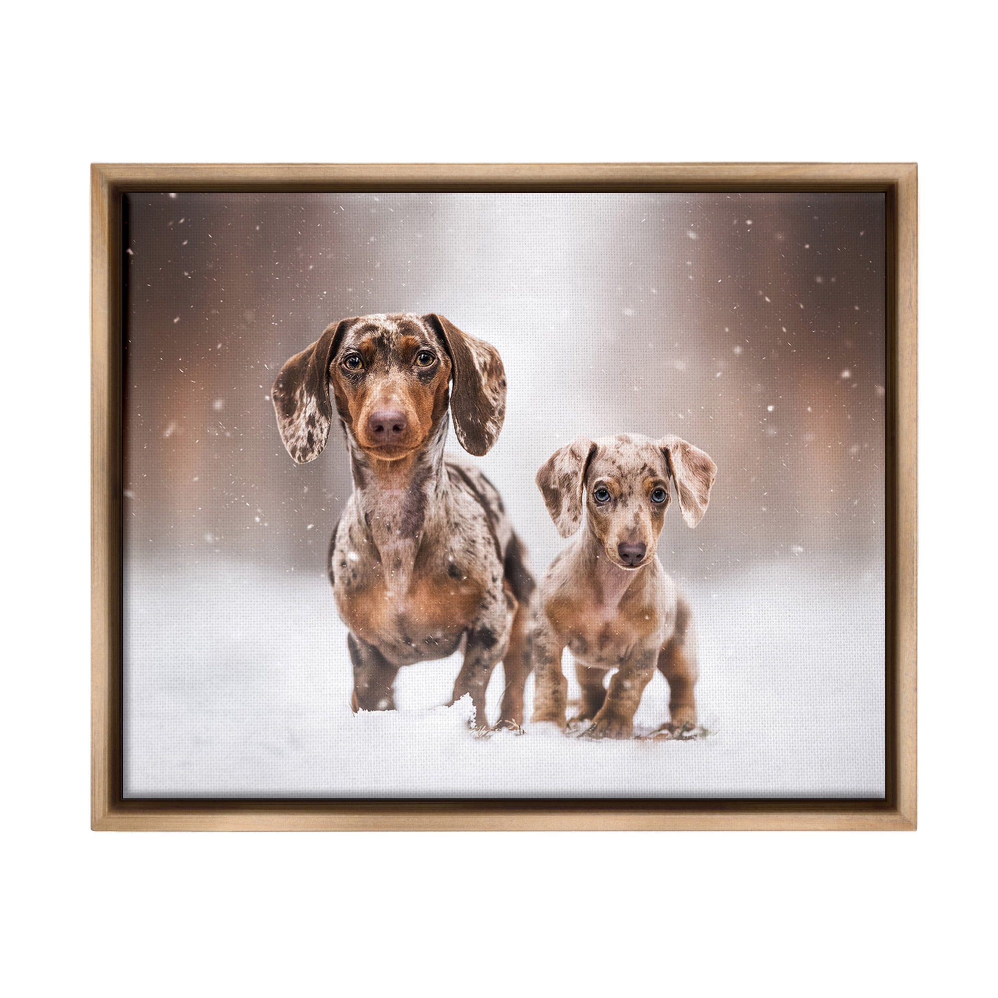 Stupell Industries Playing Puppies in Snow Animals & Insects Painting Brown Floater Framed Canvas Art Print Wall Art, 21 x 17