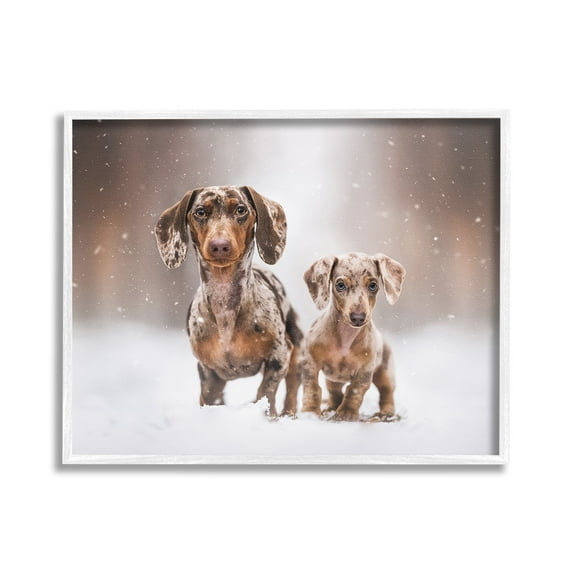 Stupell Industries Playing Puppies in Snow Animals & Insects Painting White Framed Art Print Wall Art, 30 x 24