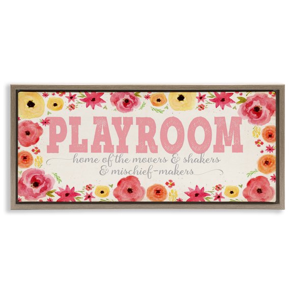 Stupell Industries Cottage Playroom Of Mischief Makers Pink Brown Floating Frame Canvas Art, 31 x 14, by Stephanie Workman Marrott