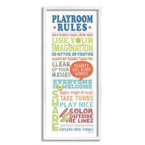 Stupell Industries Playroom Rules Colorful Typography White Blue Green and Red Graphic Art White Framed Art Print Wall Art, 10x24, by Stephanie Workman Marrott