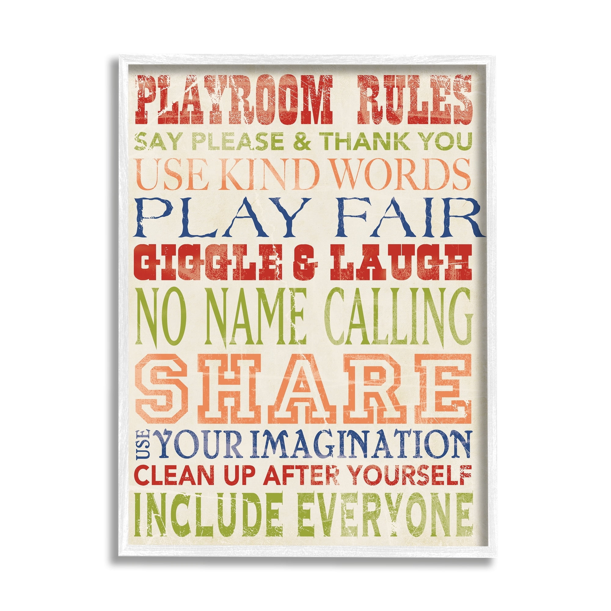 Stupell Industries Playroom Rules In Four Colors Graphic Art White Framed Art Print Wall Art, 11x14, by Stephanie Workman Marrott