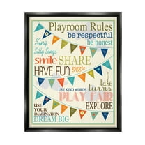 Stupell Industries Playroom Rules With Pennants In Blue Jet Black Framed Floating Canvas Wall Art, 16x20, by Finny and Zook
