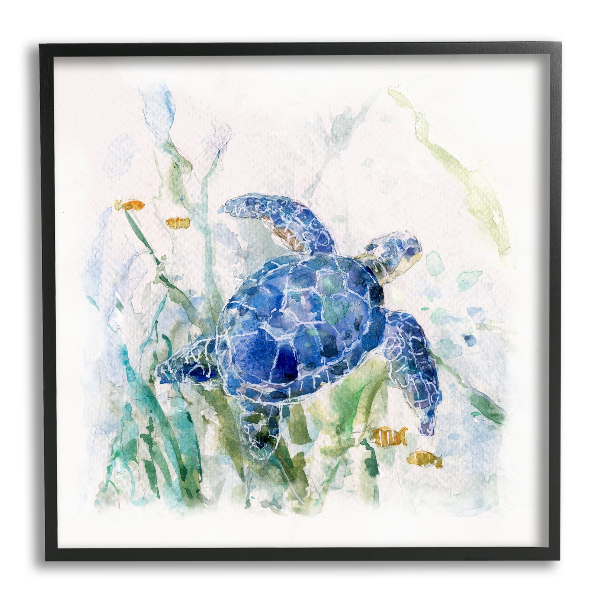 Stupell Industries Pleasant Aquatic Blue Sea Turtle Swimming Ocean Plants , 17 x 30, Design by Sally Swatland
